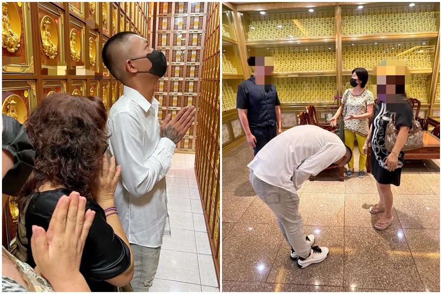 鳳梨終於前往受害阿嬤的塔位親自道歉。（翻攝自鳳梨 吳泓逸臉書）