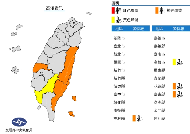 氣象局發布高溫資訊。（翻攝自中央氣象局官網）