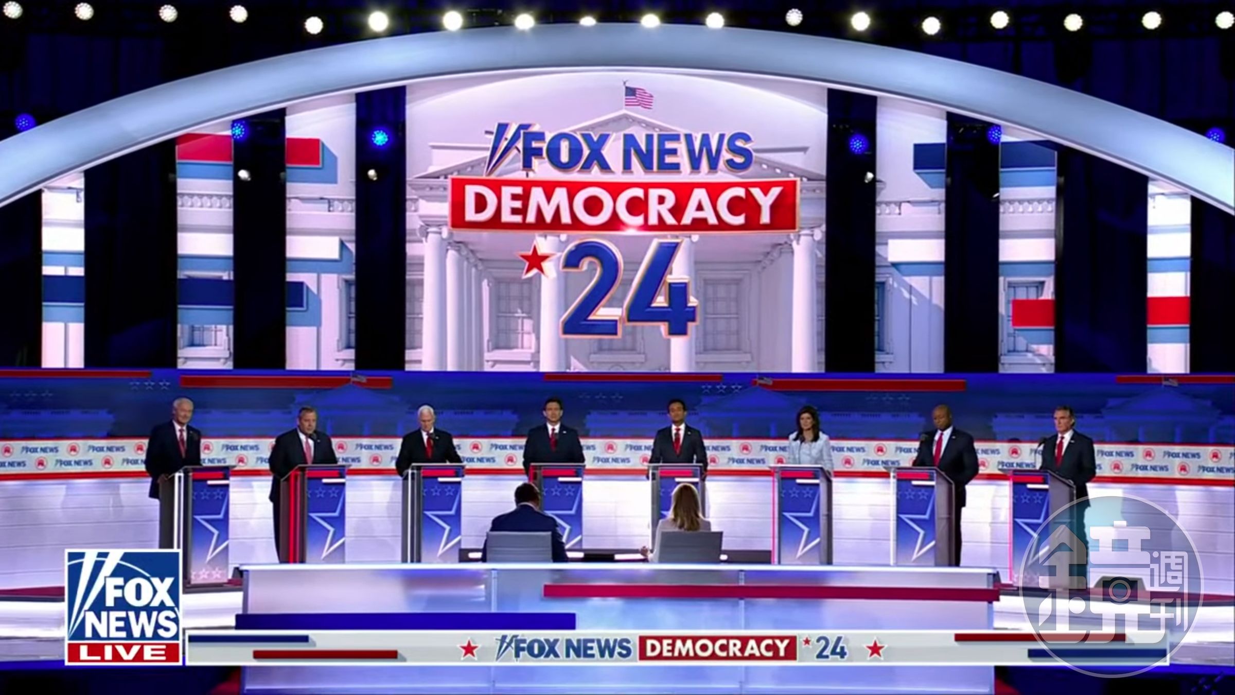 美國共和黨總統候選人的辯論會昨日登場，唯川普缺席。（翻攝自《FOX News》）