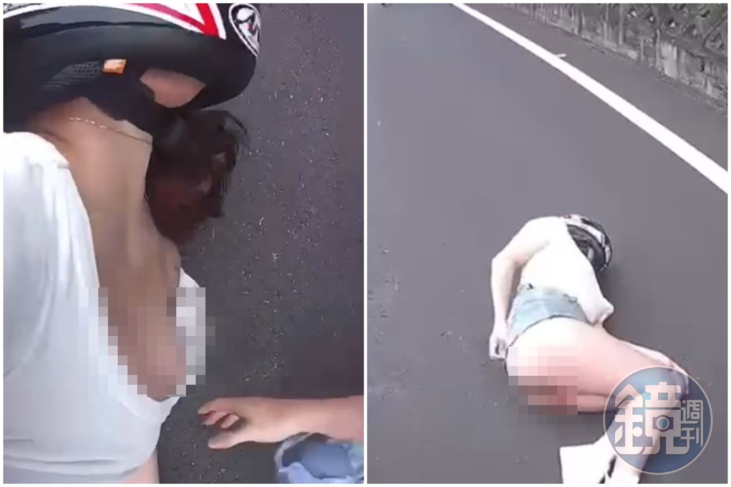 後座正妹慘摔,首當其衝的屁股血淋淋。(翻攝自畫面)