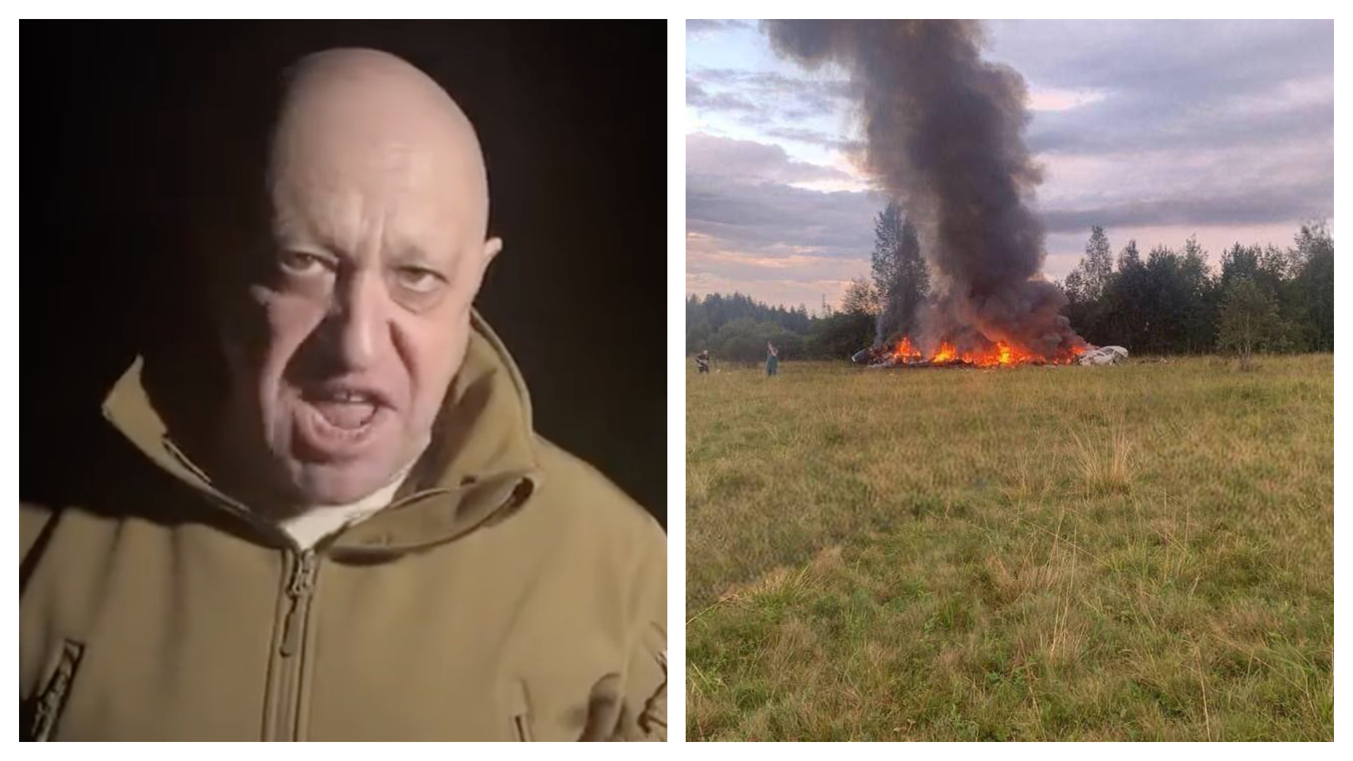 瓦格納首腦普里格津（左）驚傳墜機身亡，美國國防部否認飛彈說。（翻攝自推特@ChrisO_wiki、@MyLordBebo）