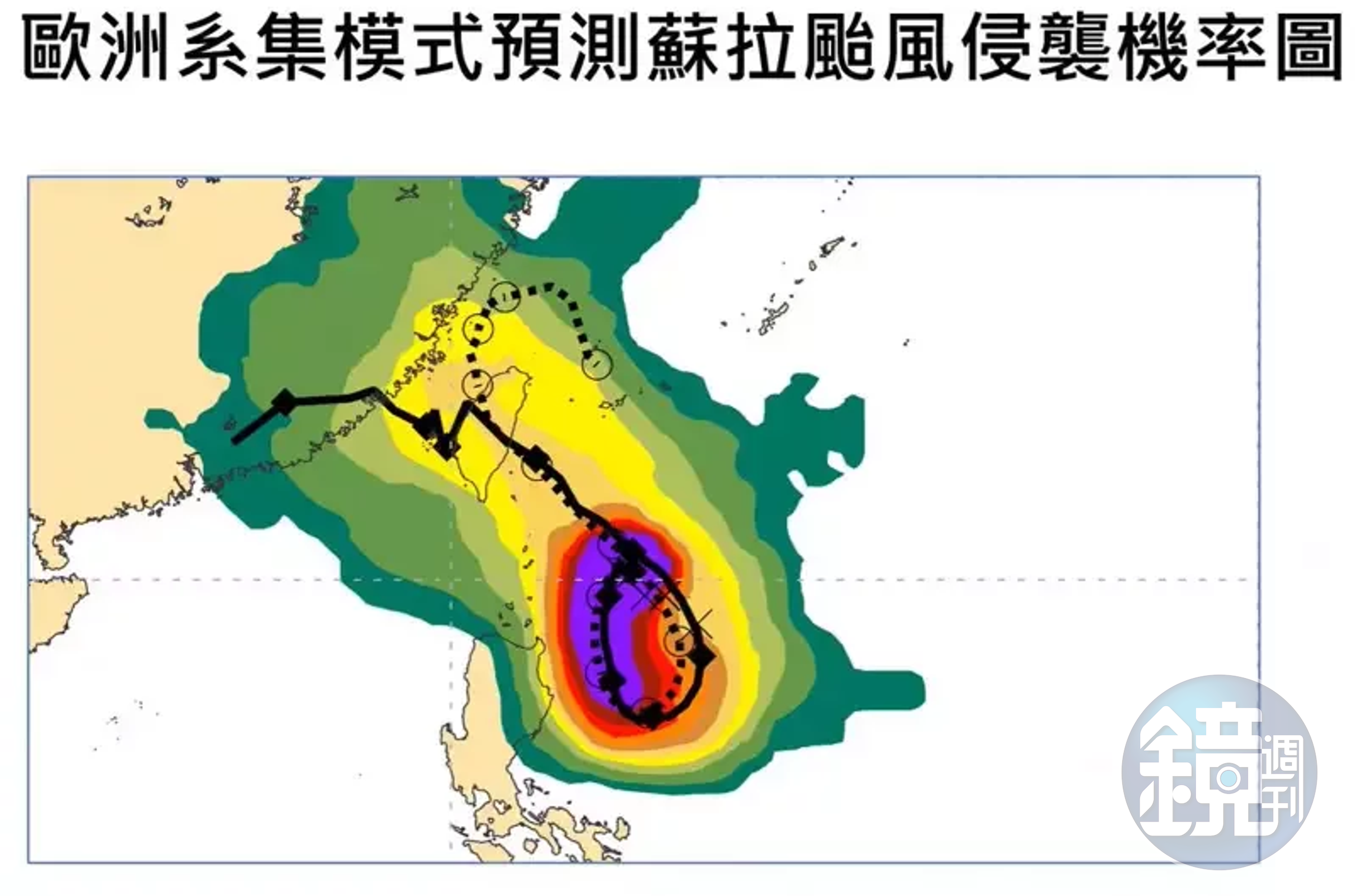 賈新興指出，蘇拉颱風有4至5成機率將從花蓮登陸，將於下週四（31日）清晨有登陸花蓮的機率。（翻攝自YouTube@Hsin Hsing Chia）