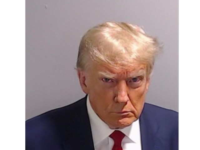 川普「嫌犯照」曝光！殺氣超重直呼：我沒犯罪、永不屈服，成美國首位前總統拍此照。（翻自川普官網）