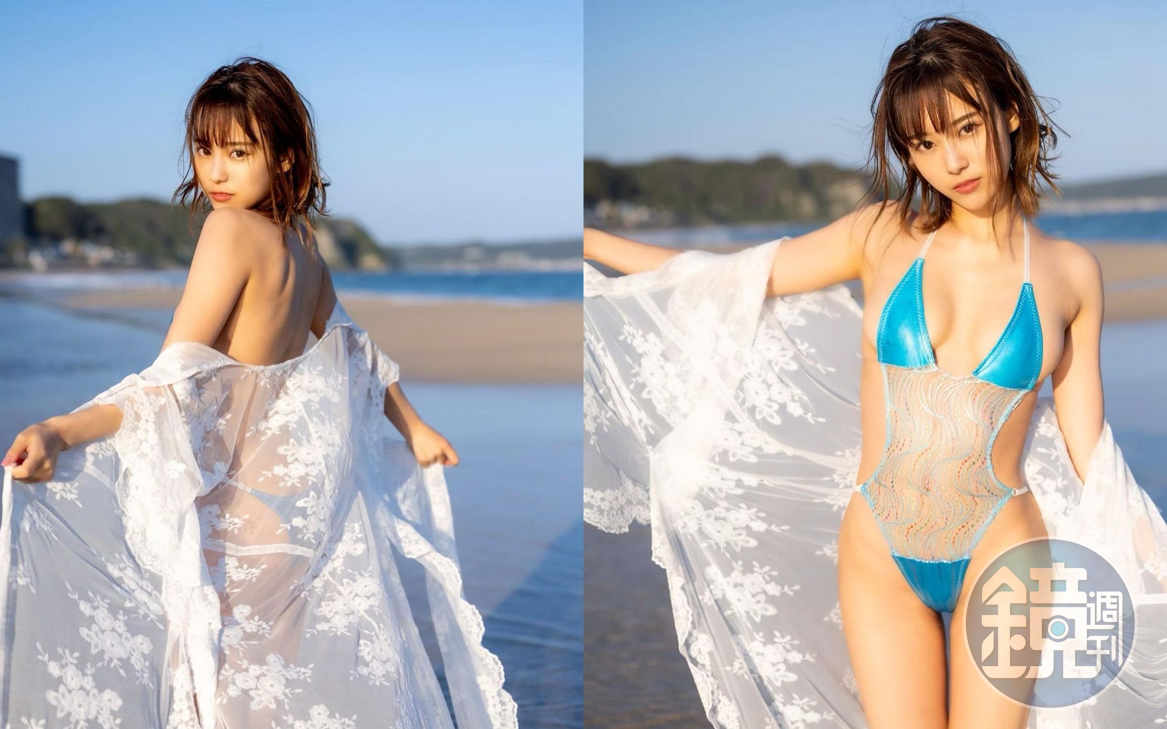 西原愛夏平常也身兼性感寫真女模，曾在海邊穿撩人比基尼擺拍。（翻攝IG@manakanishihara）