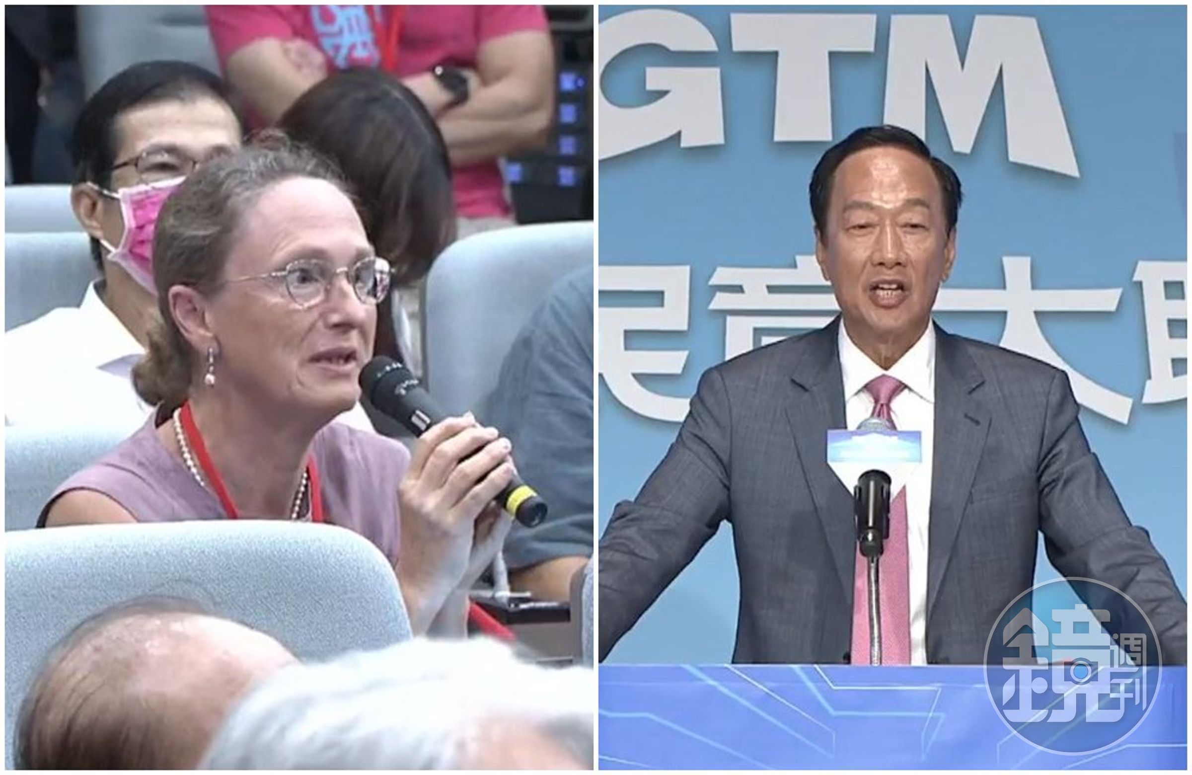 郭台銘回應《金融時報》記者有關個人財產與鴻海股份切割問題。(翻攝郭台銘記者會直播畫面)