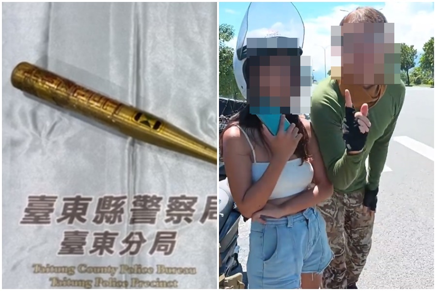 外籍人士在台東騎車前往花蓮的路上,遇到行車糾紛,沒想到對方是個「球棒隊」。(翻攝畫面)
