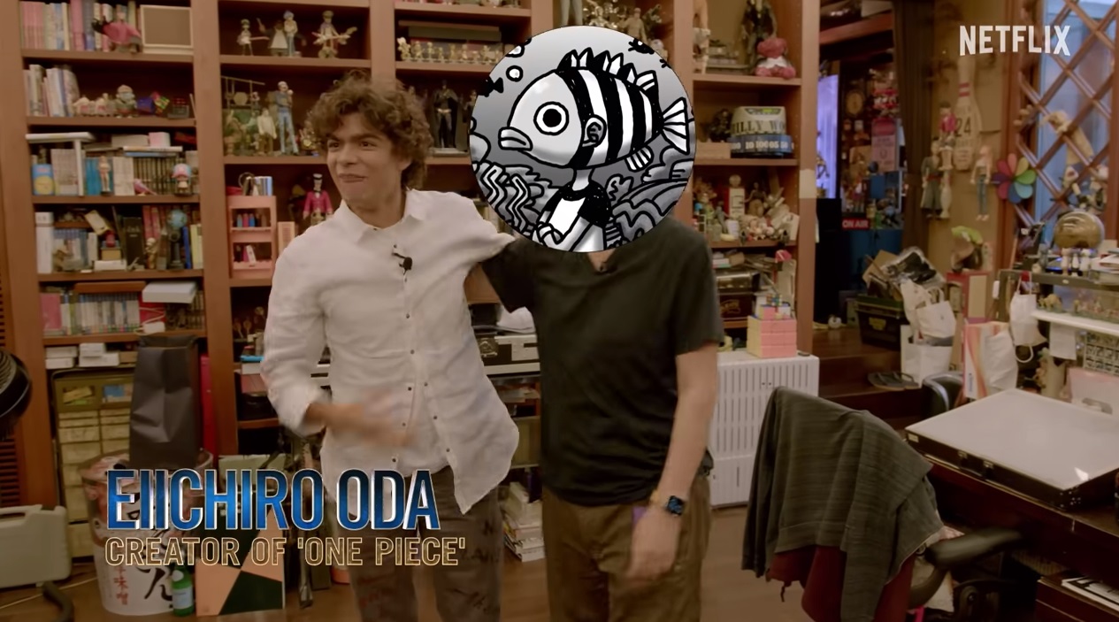 伊納基戈多伊（左）前往東京拜訪尾田榮一郎（右）。（翻攝自YouTube頻道「Netflix」）