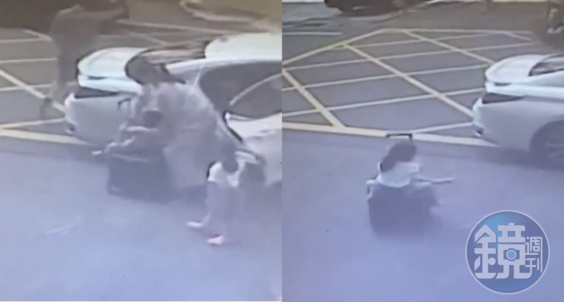母親下車時將一名小孩放在收納車上,另一名女孩見狀也坐上去。(圖:取自爆廢公社)