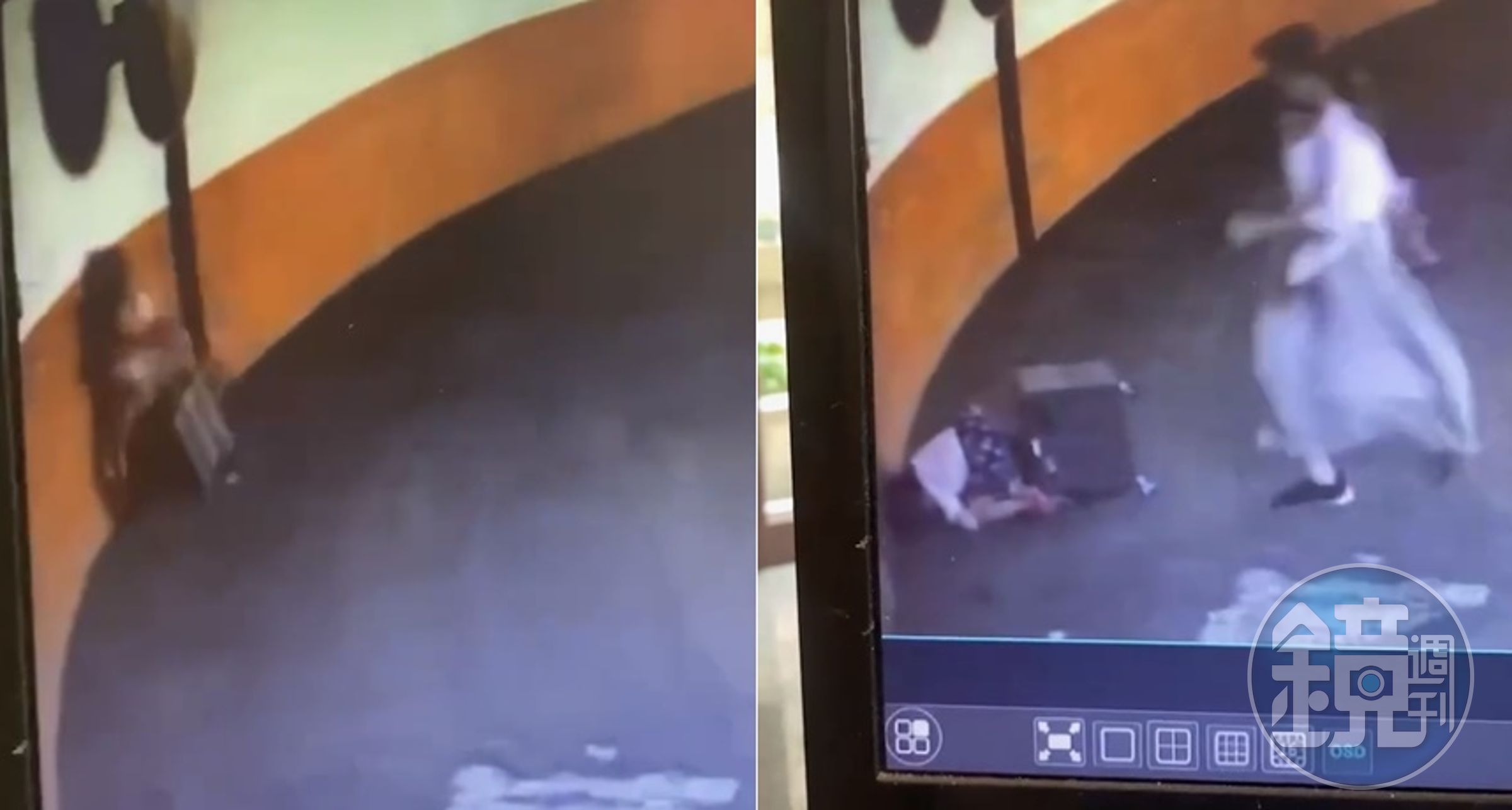 收納車沿著斜坡高速下滑,2娃高速撞壁,媽媽趕緊上前攙扶。(圖:取自爆廢公社)