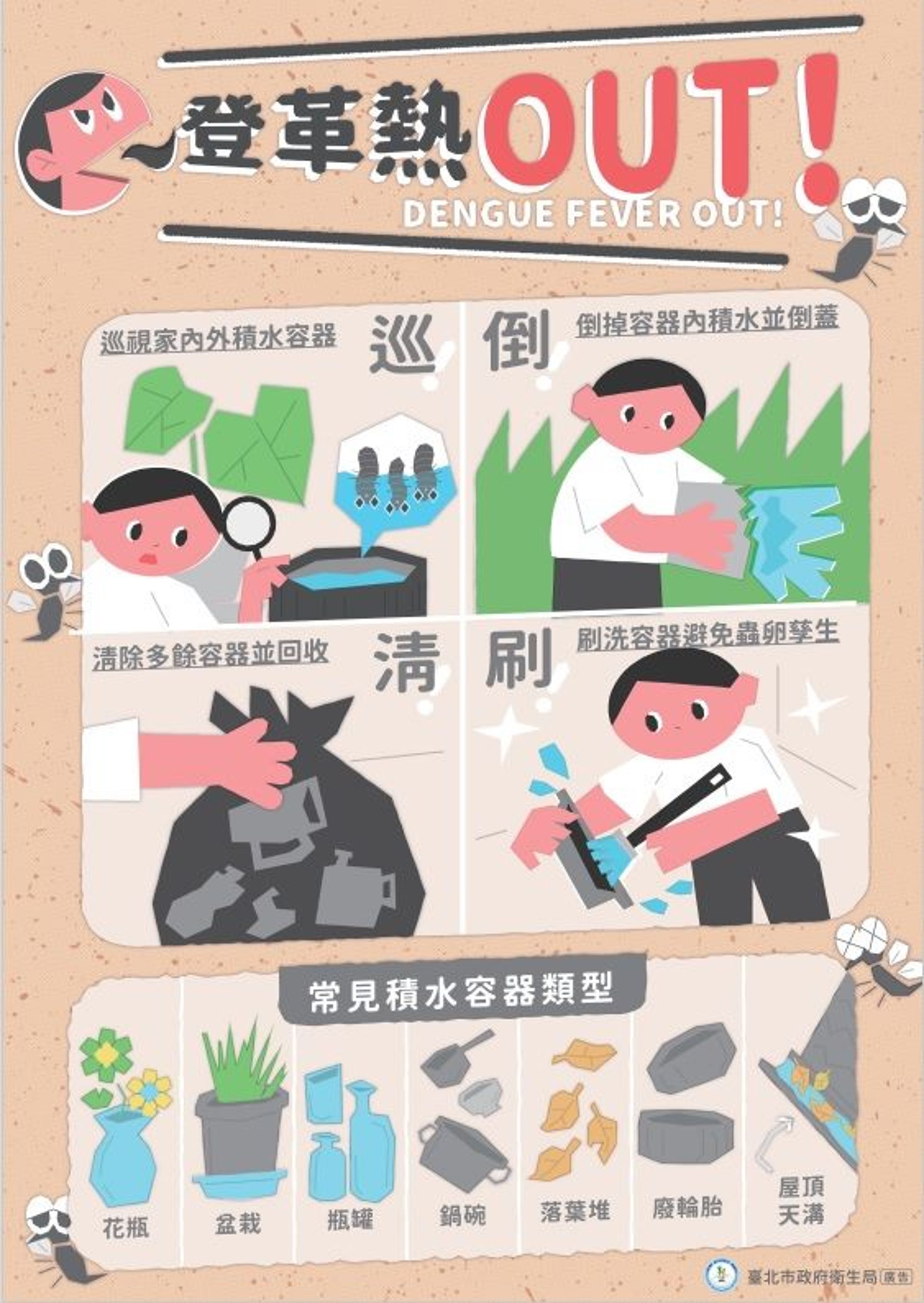台北市衛生局提醒注意周遭容器。(台北市衛生局提供)