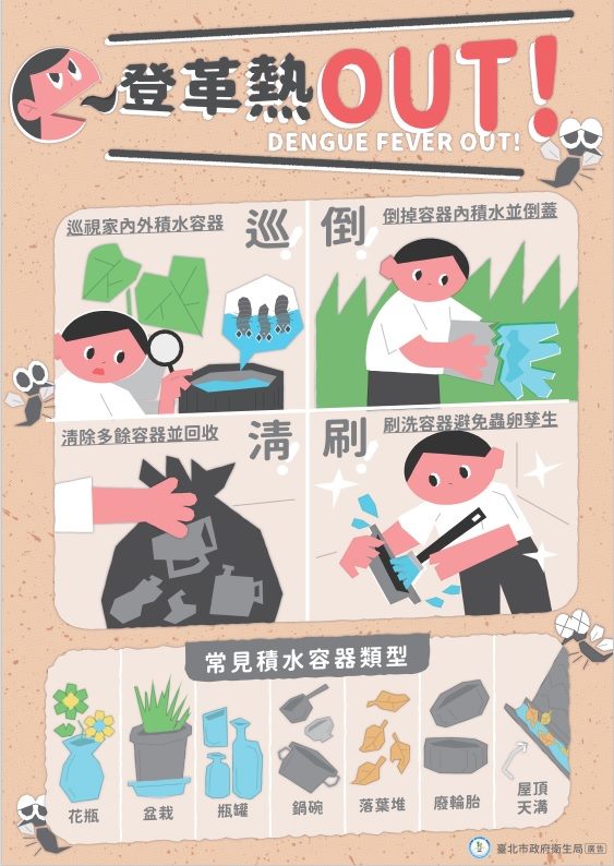 台北市衛生局提醒注意周遭容器。（台北市衛生局提供）