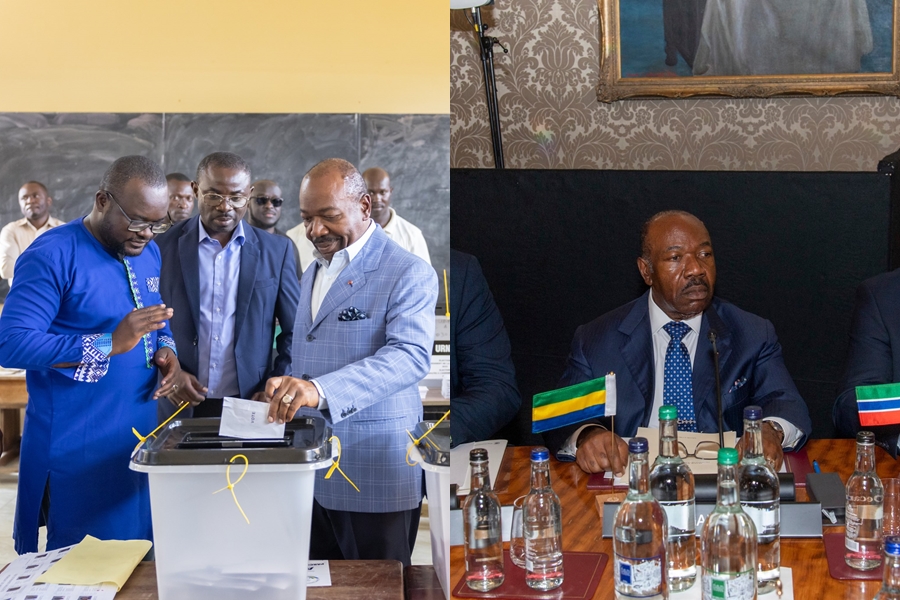 中非的加彭今驚爆政變，現任總統阿里邦戈（左圖右、右圖）上週才去投票，今本要連任，卻疑遭推翻。（翻攝自Ali Bongo Ondimba Twitter）