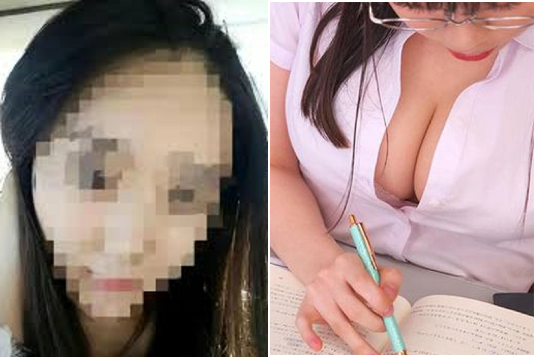 女老師在床上授課！遭老公爆2年內跟20多男開房，向上級舉報卻杳無音訊，左圖為網傳女老師本尊。（翻自微博+示意圖）