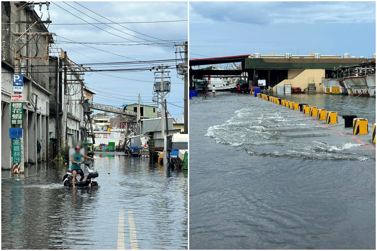 受颱風與超級藍月影響，屏東東港31日低窪處淹水情形嚴重。（翻攝臉書社團《東港好厝邊》）