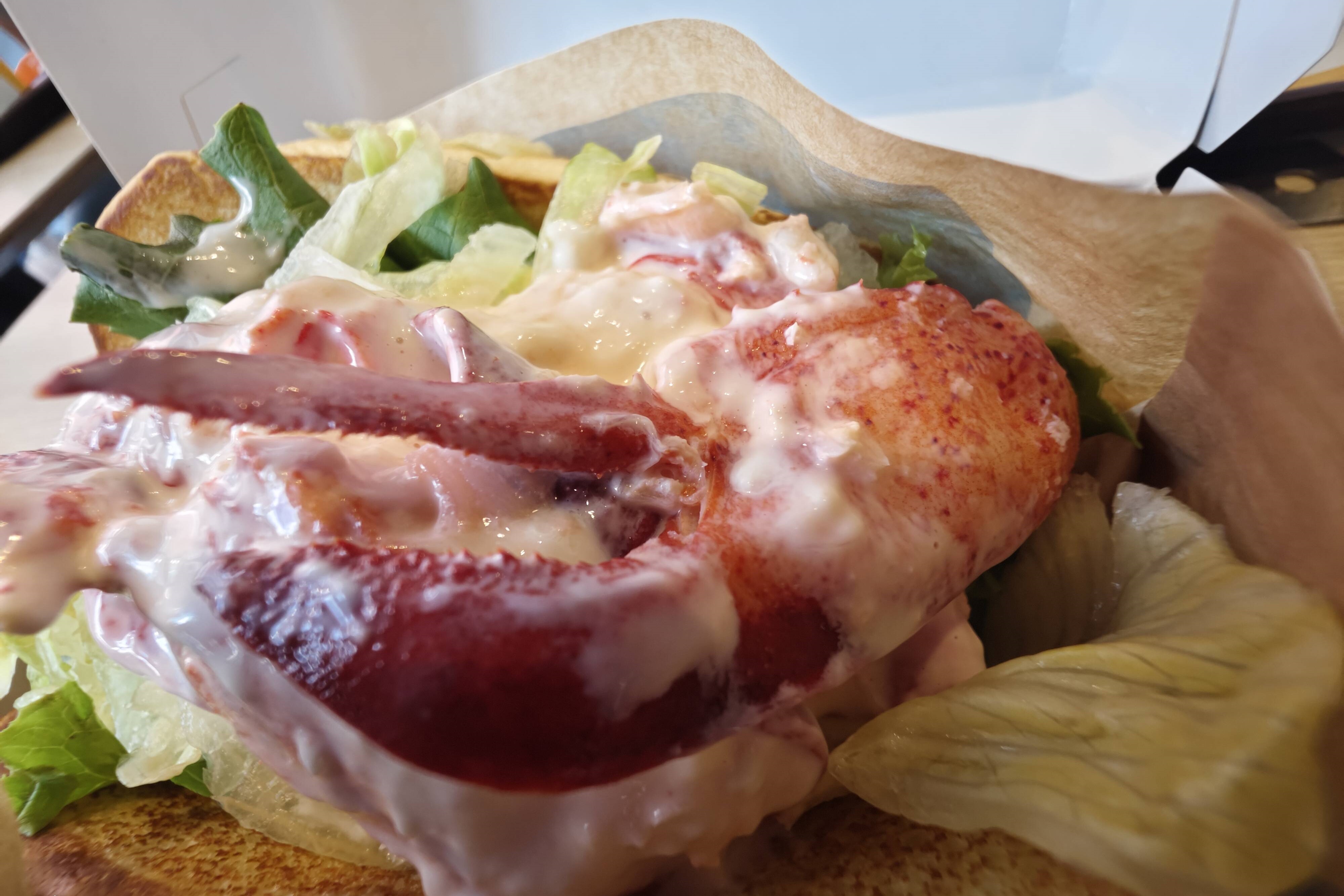 網友在八卦板分享麥當勞「螯龍蝦堡」開箱文，表示視覺效果很震撼，但味道和口感並無特別高明之處。（翻攝自PTT）