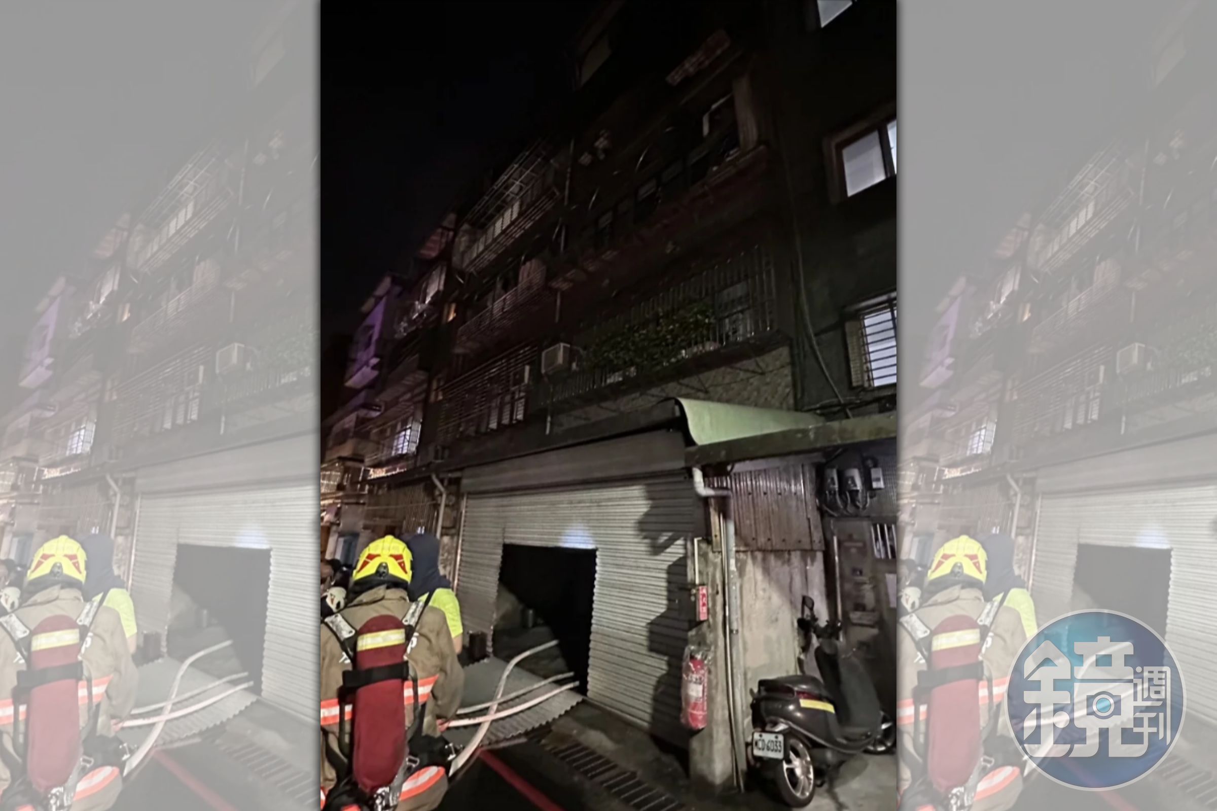 基隆市七堵區崇智街某公寓一樓昨晚傳出火警，所幸無人傷亡。（翻攝畫面）