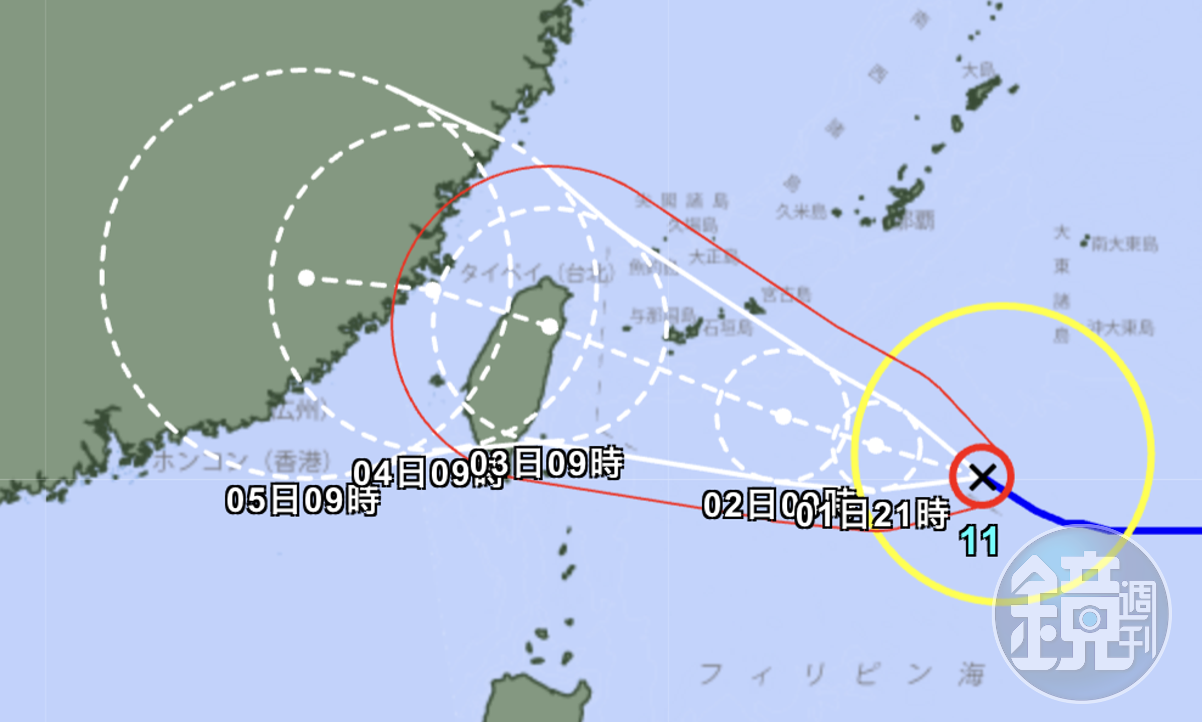 日本氣象廳預測,海葵將在3日登陸台灣。(翻攝自日本氣象廳)