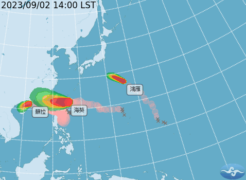 海葵越來越靠近台灣，花蓮縣率先宣布明天放颱風假。（中央氣象局提供）