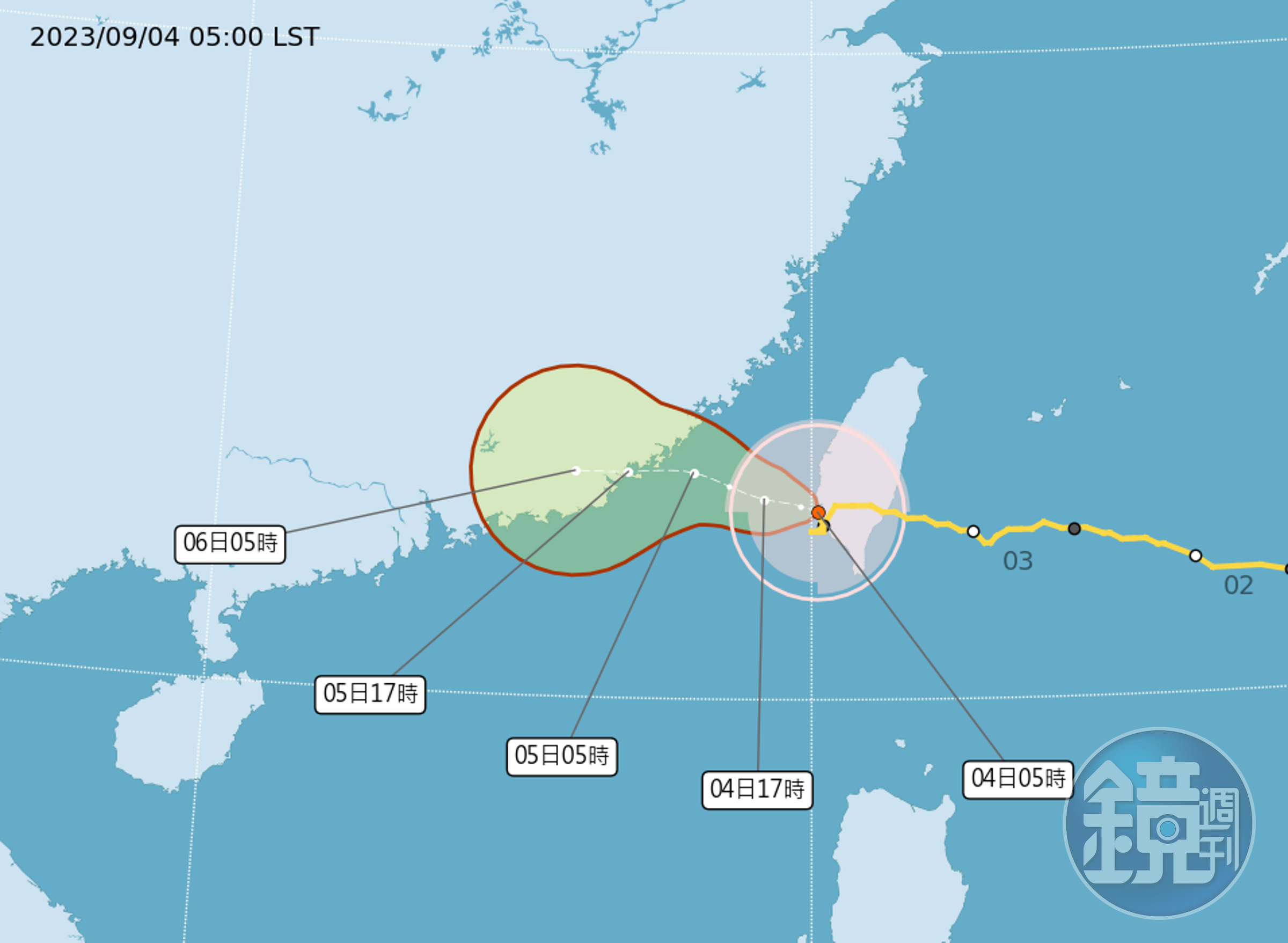海葵颱風路徑潛勢預測。（中央氣象局提供）