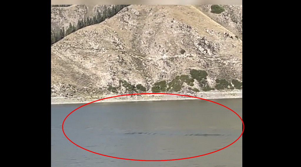 遊客在新疆天池拍下16秒水怪現蹤影片，引發網友熱議。（翻攝微博）