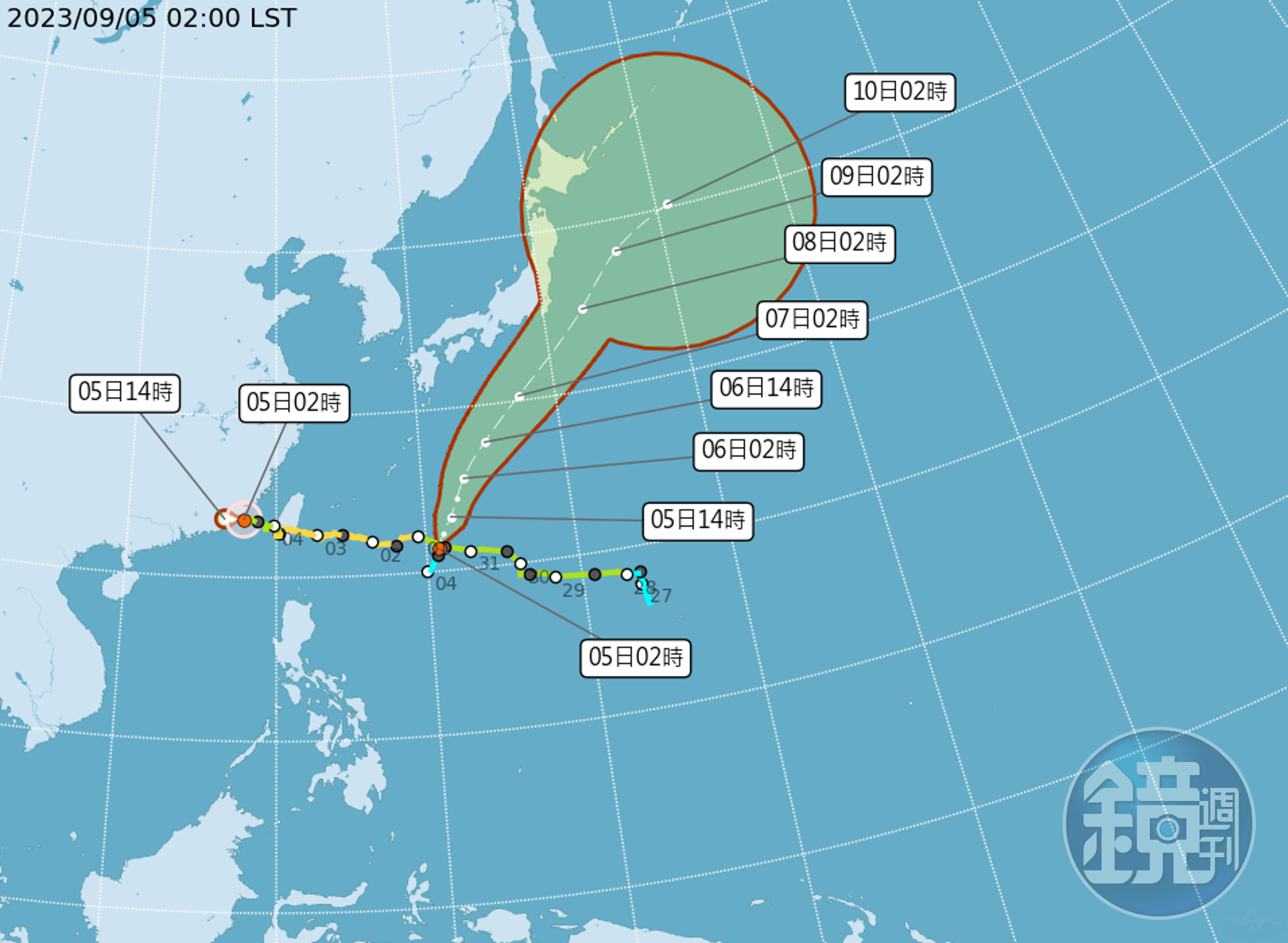 海葵颱風未來有減弱為熱帶性低氣壓的趨勢。（中央氣象局提供）