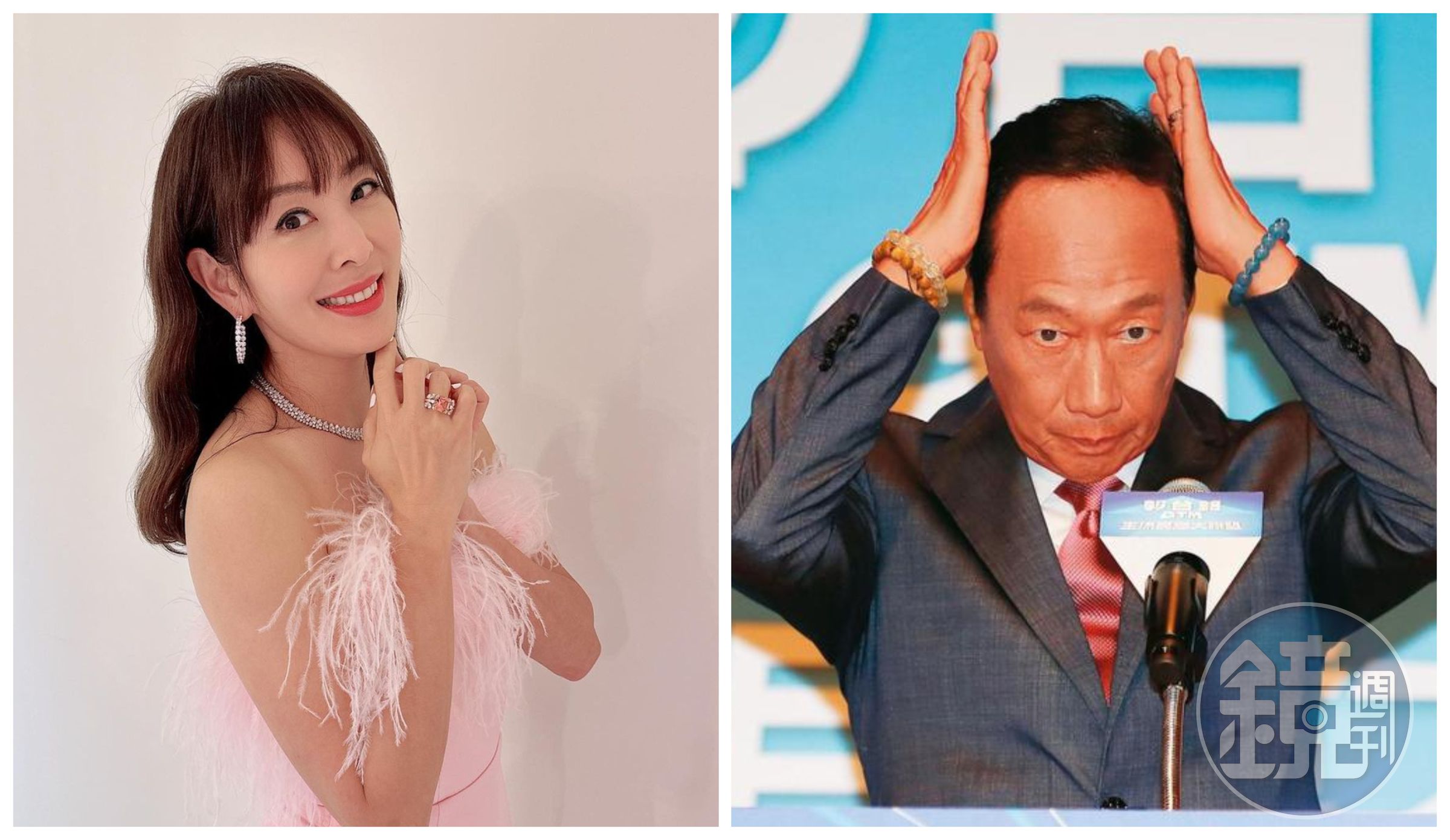 郭台銘(右圖)參選2024年總統,賈永婕(左圖)被點名當副手。(資料照、翻攝賈永婕IG)
