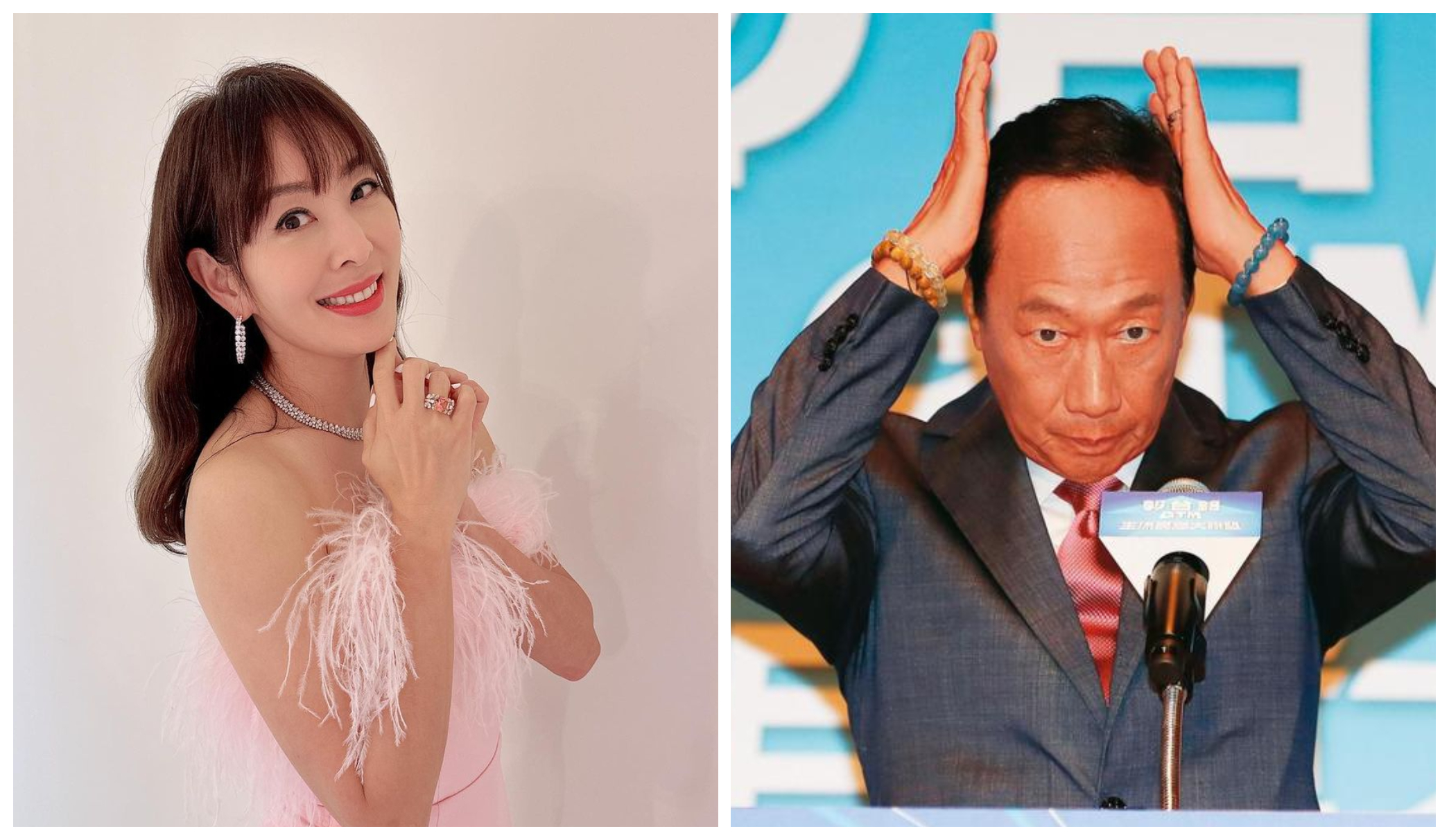 郭台銘（右圖）參選2024年總統，賈永婕（左圖）被點名當副手。（資料照、翻攝賈永婕IG）