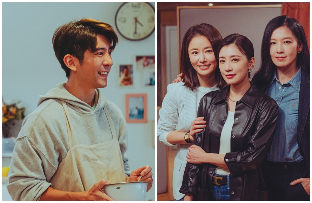 修杰楷（左圖）首次擔任《此時此刻》製作人，為戲不惜跟老婆賈靜雯（右圖中）殺價。睽違12年的林熙蕾（下圖右）也將在劇中與林心如共譜唯美情誼。（Netflix提供）