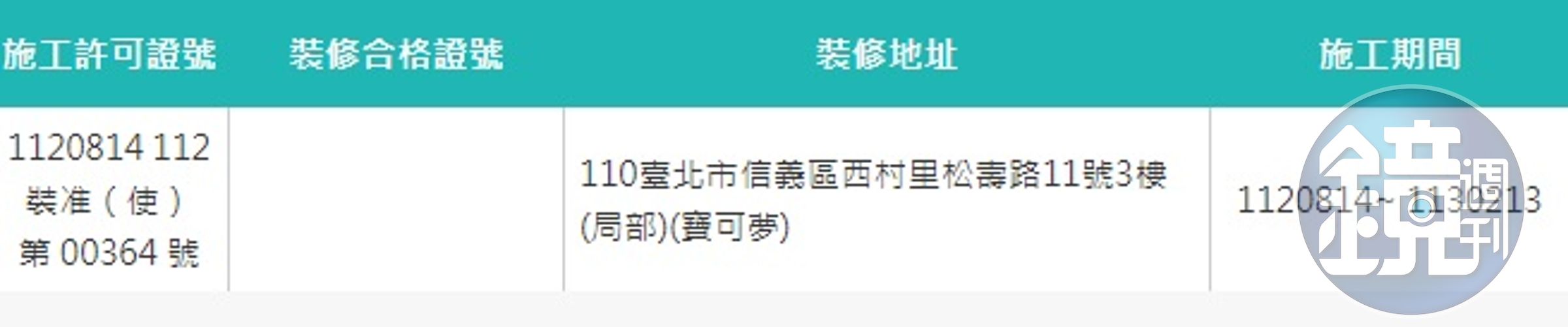 查詢「台北市室內裝修許可申請案件」，有「寶可夢」相關案件正在信義區裝修。（翻攝自台北市建築師公會網站）