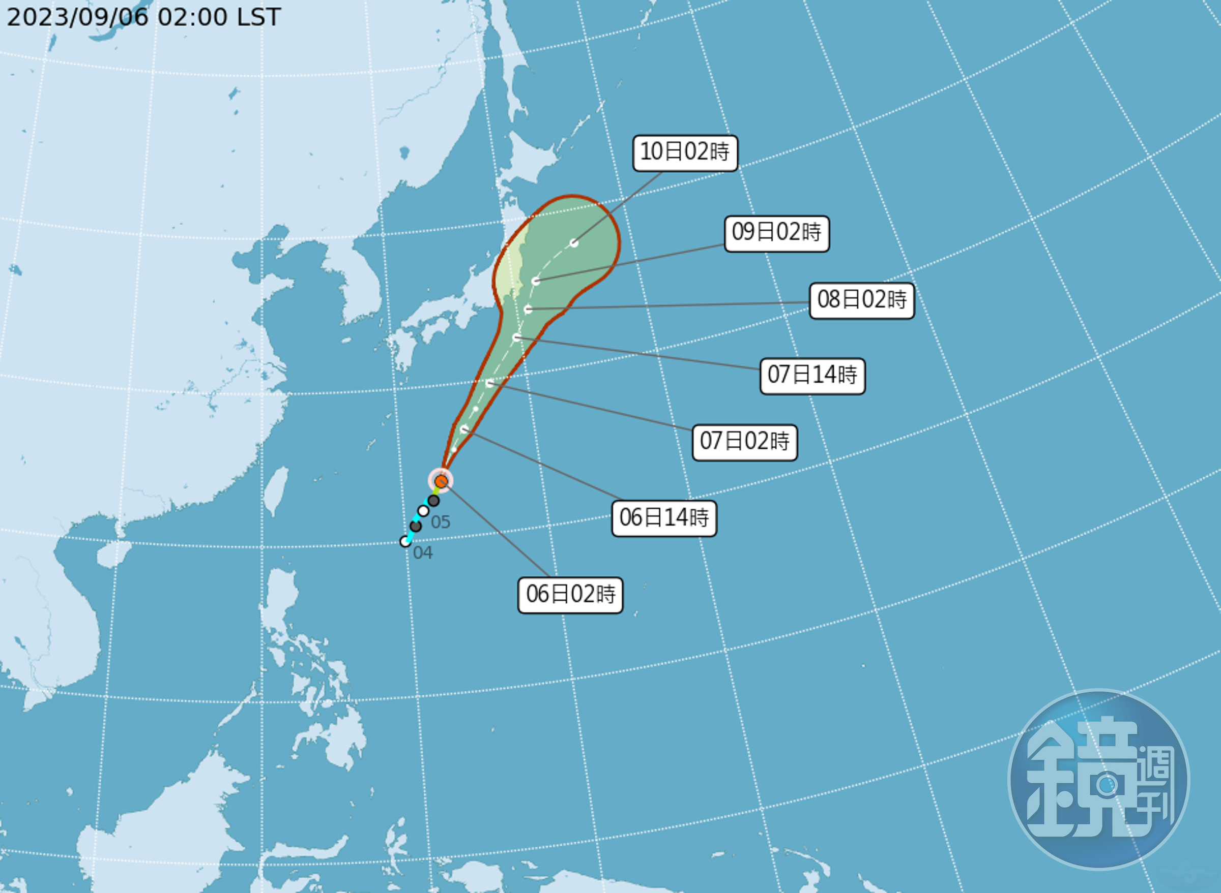鴛鴦颱風向日本南方海面前進,對台灣天氣無影響。(中央氣象局提供)