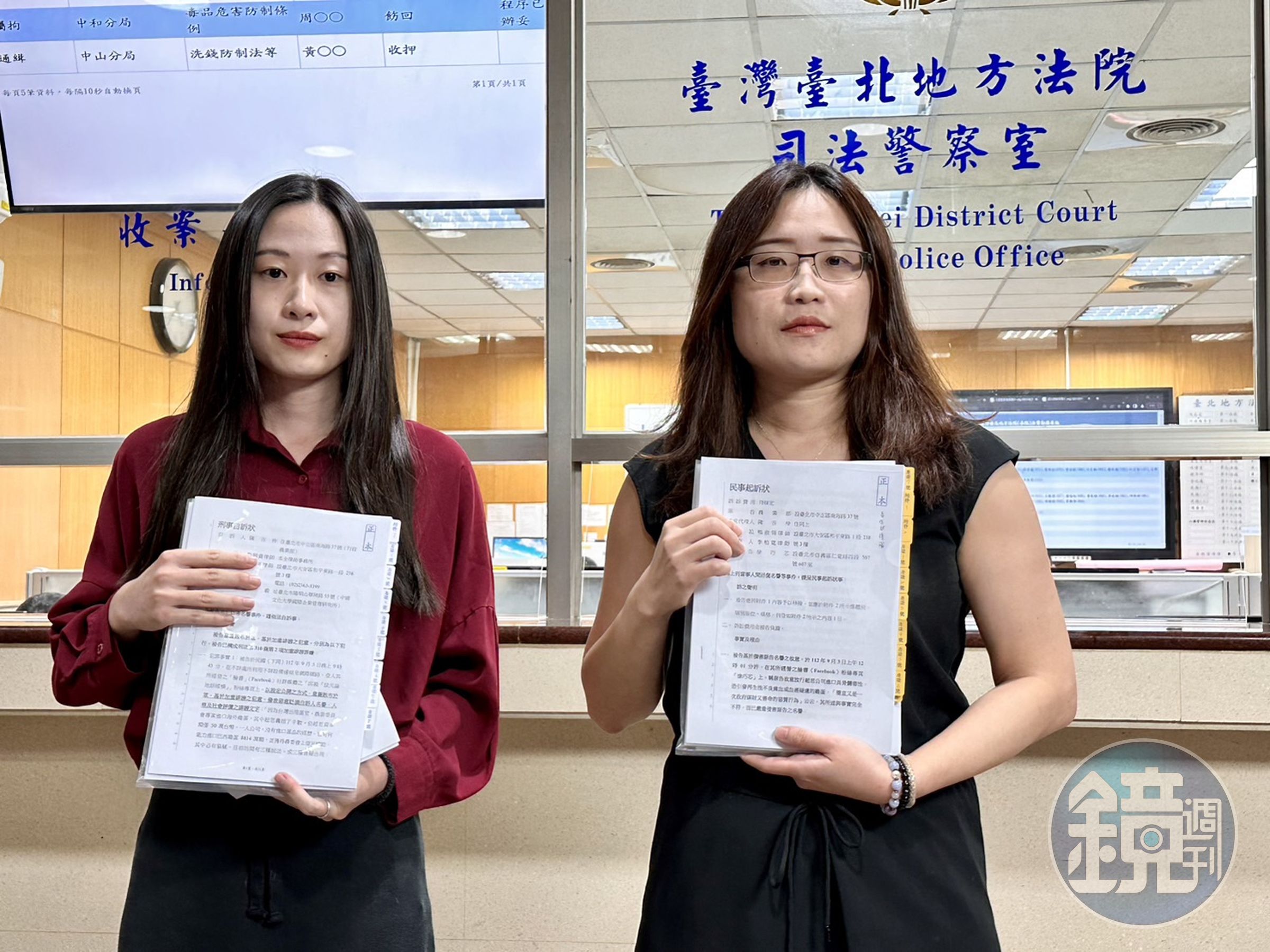 律師林安冬(左)及熊依翎受陳吉仲委任對邱毅及徐巧芯提告。