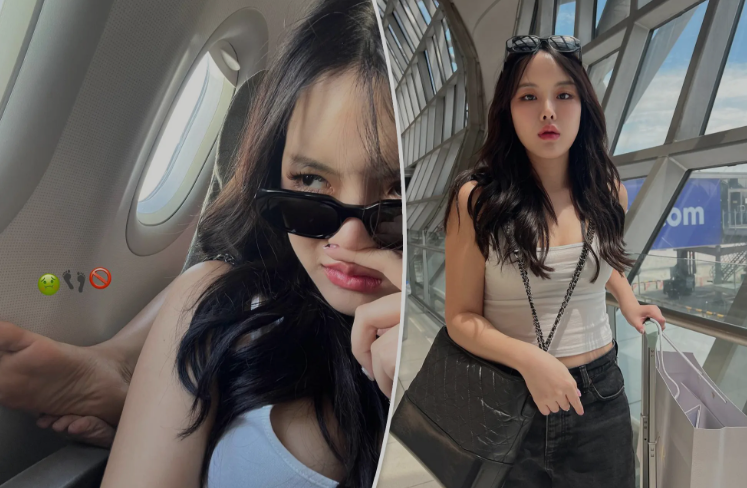 正妹搭機飄來屍臭味，轉頭驚見「毛腳」直接伸進她座位。（翻自《紐約郵報》）