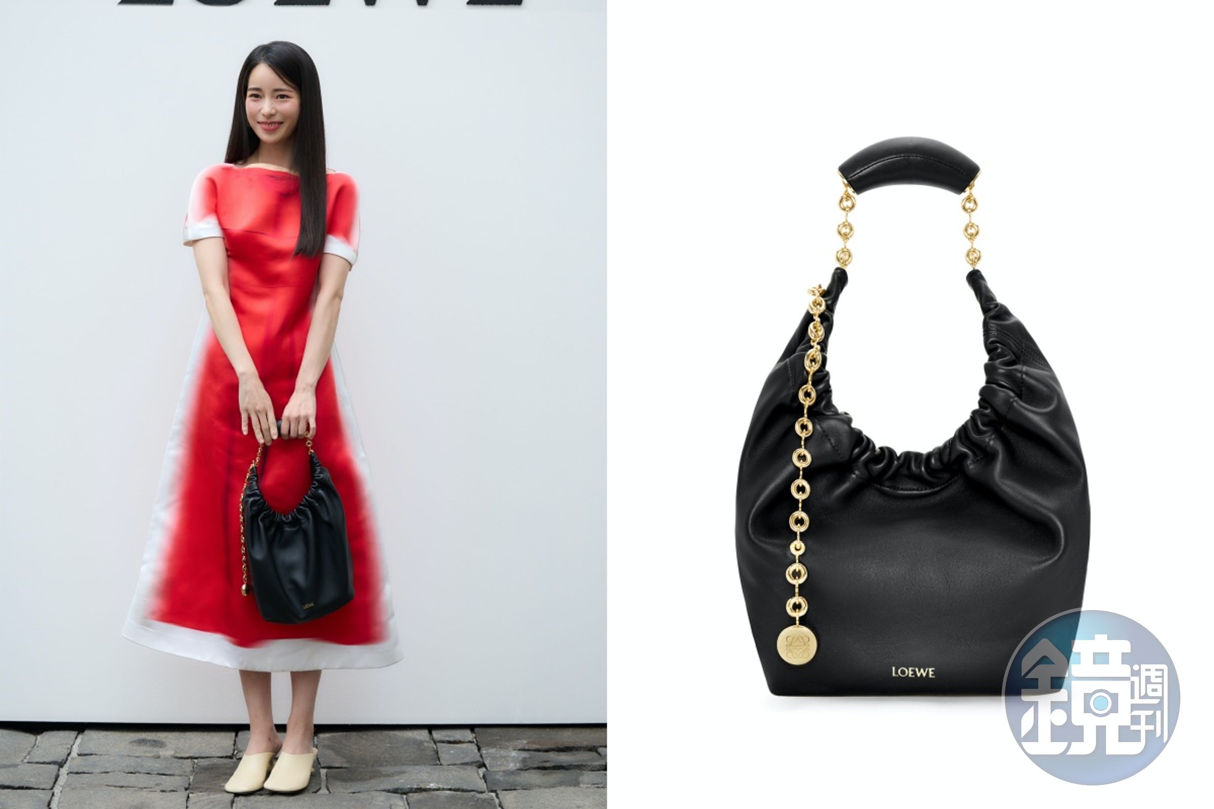 《黑暗榮耀》的林智妍手拿Squeeze黑色納帕小羊皮小款肩背包。NT$130,000