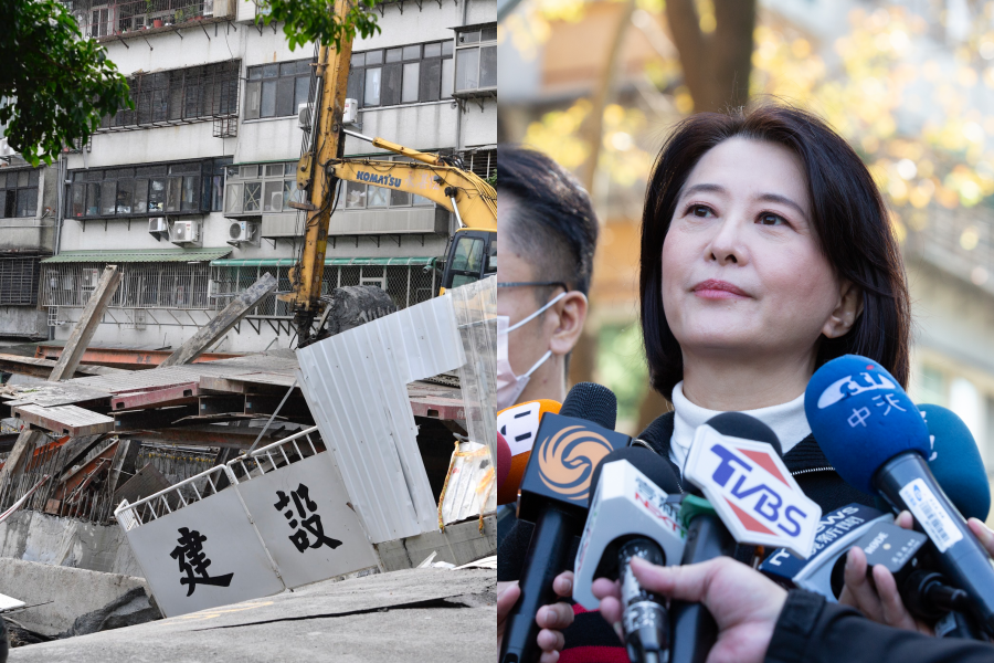 基泰建設疑因開挖工地導致大直民宅傾斜下陷，立委王鴻薇（右）亦被爆出收取基泰政治獻金。