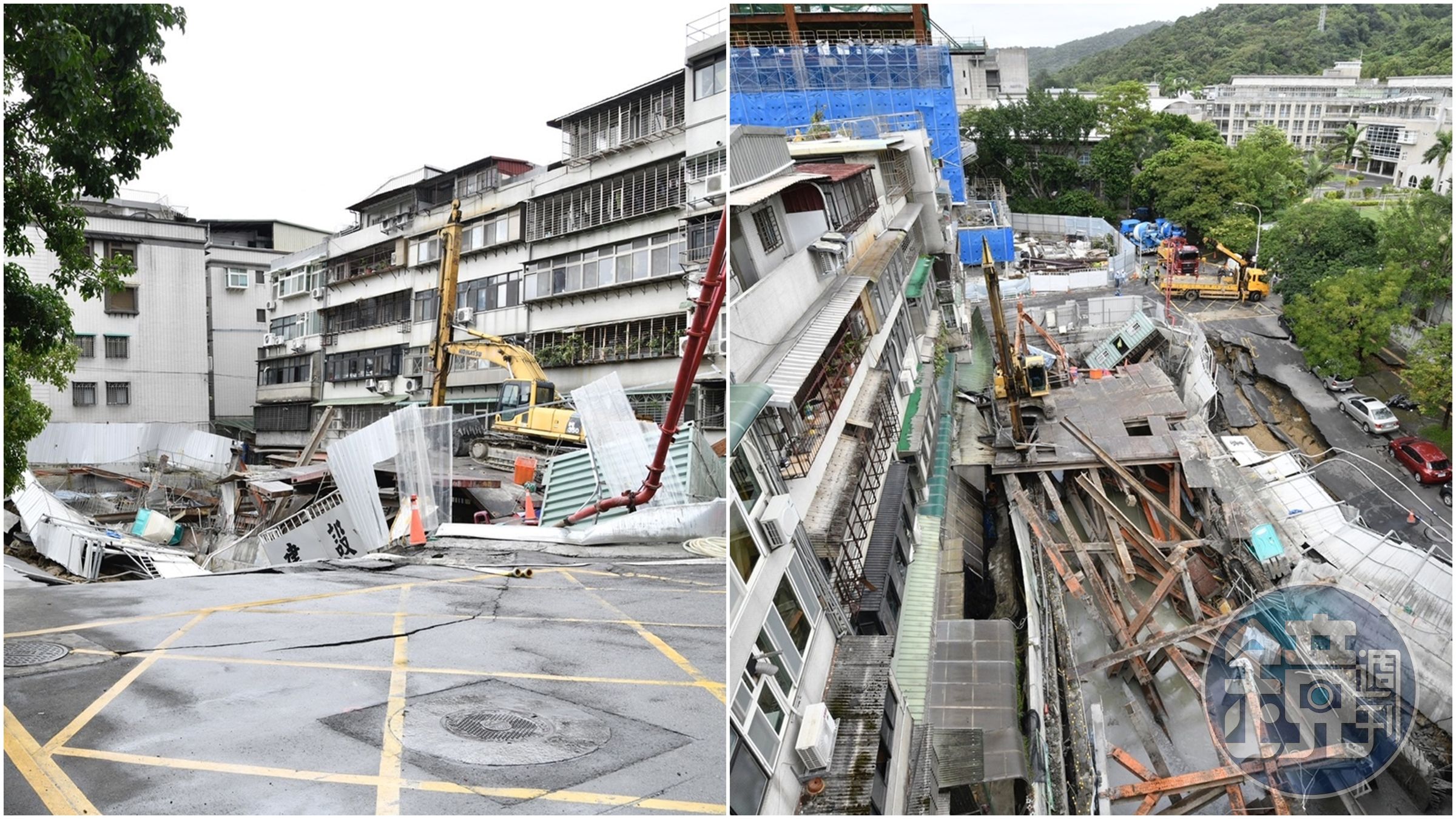 台北市中山區大直街「基泰大直」工地昨晚發生重大公安事故，造成鄰近民宅嚴重龜裂、傾斜下陷。