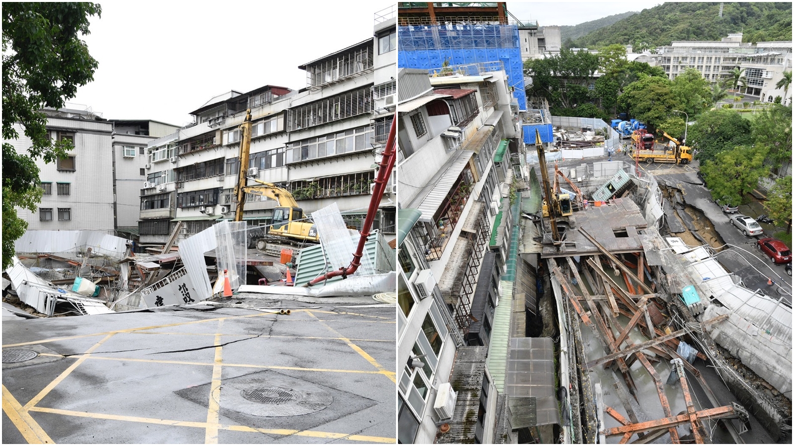台北市中山區大直街「基泰大直」工地昨晚發生重大公安事故，造成鄰近民宅嚴重龜裂、傾斜下陷。