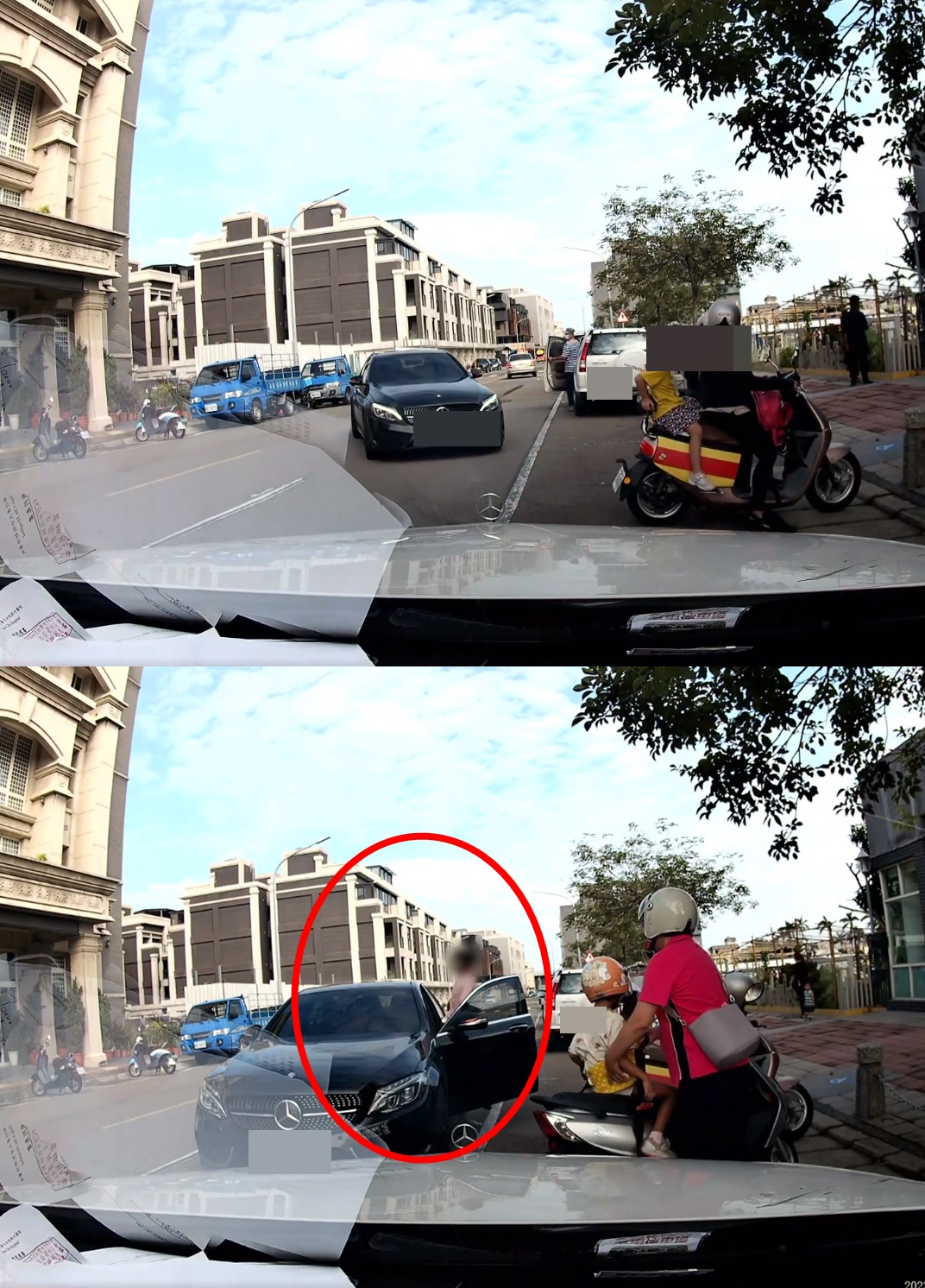 女駕駛為了接送小孩，視交通法規為無物，逆向停車。（翻攝自臉書社團《新竹爆料公社》）