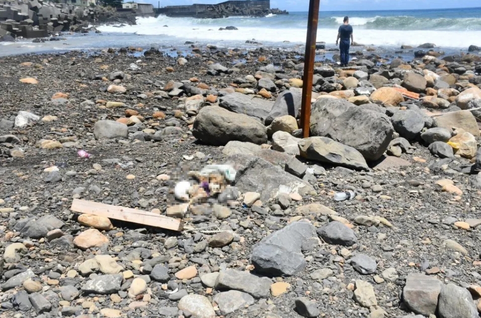 馮女遺體7月底在宜蘭縣頭城鎮大溪川出海口海岸處發現，屍體已白骨化。（翻攝畫面）