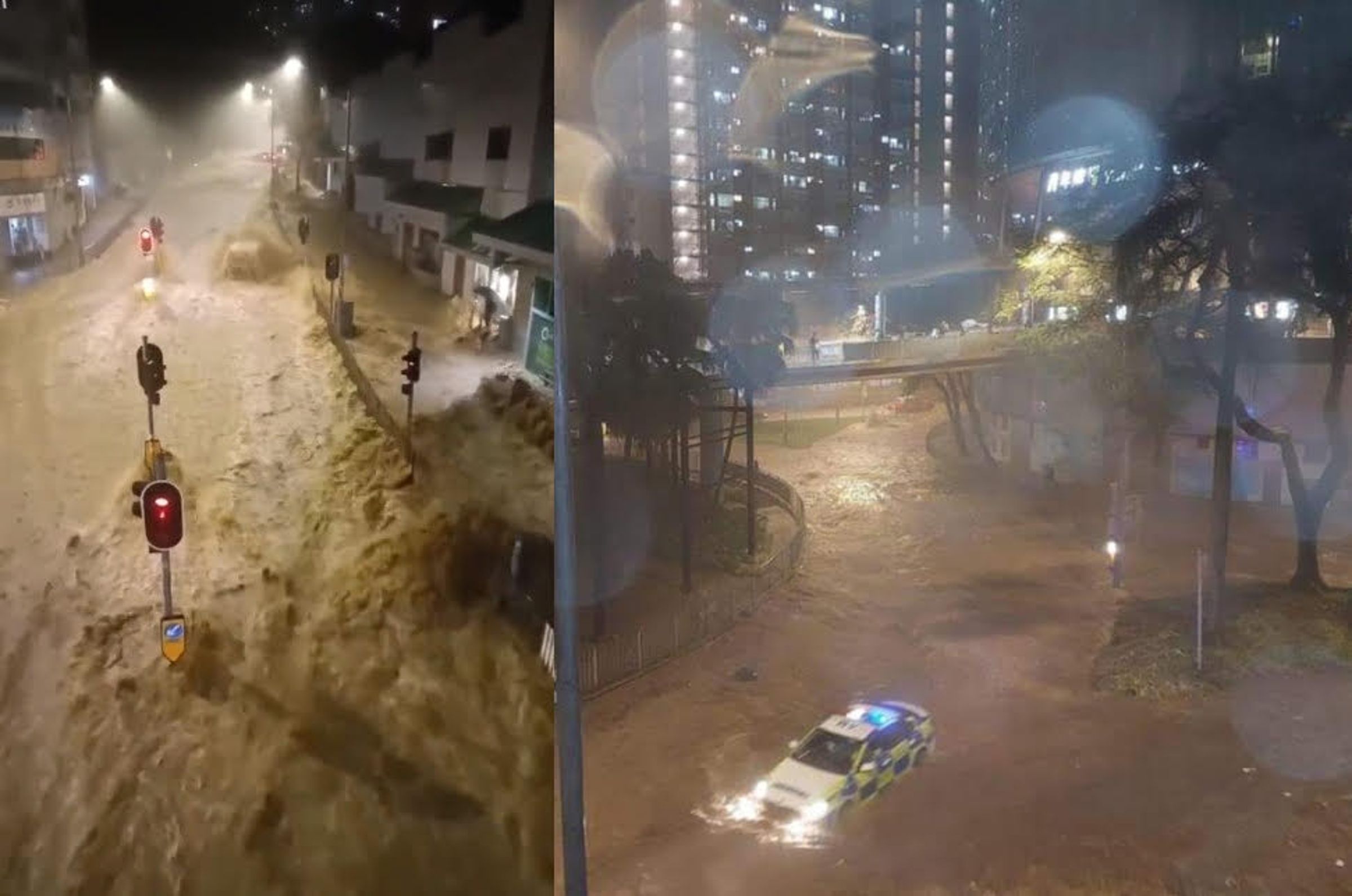 香港遭遇百年來世紀暴雨,街道遭洪水侵襲,紛紛傳出淹水災情。(翻攝微博、X@XlnYqVhV8sXTbiK)