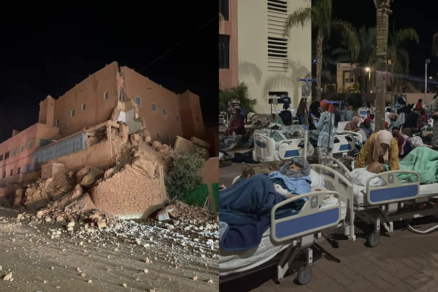 摩洛哥8日發生芮氏規模6.8強震，今已傳出820人死亡，醫院也被患者塞爆。（翻攝自X @arab11__）