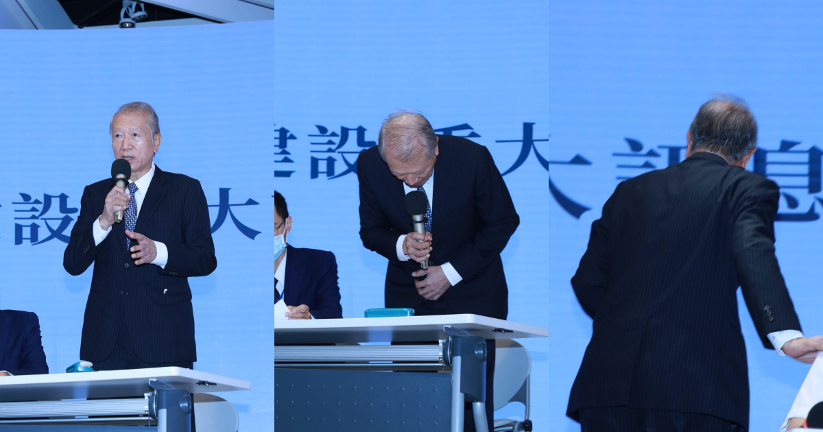 基泰建設大直建案因施工問題造成鄰近民宅在7日晚間塌陷，基泰董事長陳世銘今日在記者會上宣布請辭後便離場。