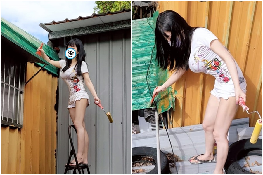 一名正妹女網友為了浪浪，偷偷把鄰居屋頂重新刷油漆。（翻攝自爆廢公社二館）