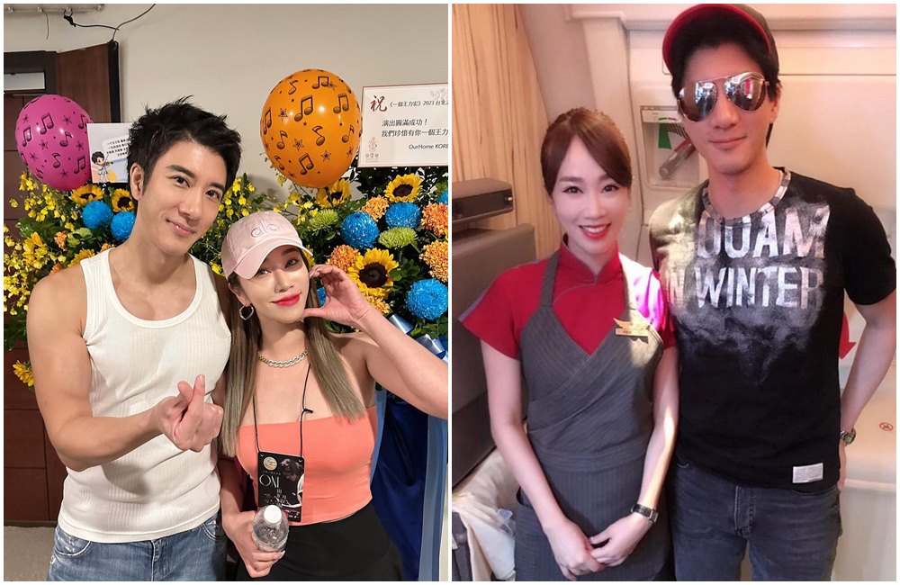 「最美空姐」林佩瑤昨去看王力宏演唱會（左圖），並貼出多年前兩人在飛機上的合照（右圖）。