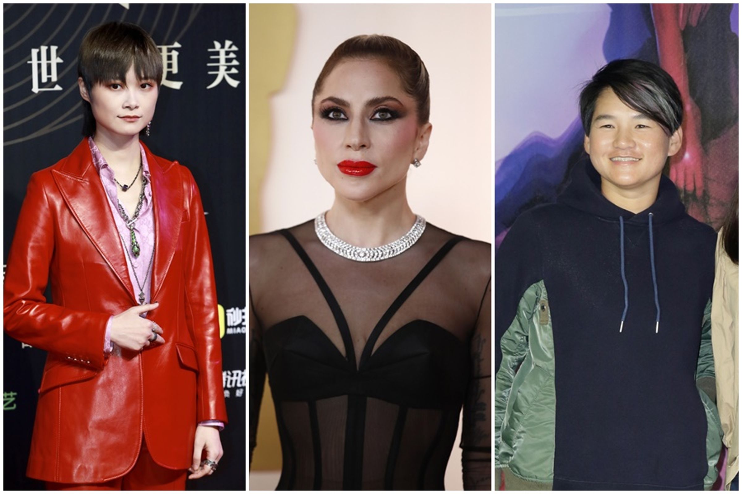 像蕭亞軒因髖關節受傷而停滯活動的名人不少,例如李宇春(左)、Lady Gaga(中)及曾雅妮(右)。