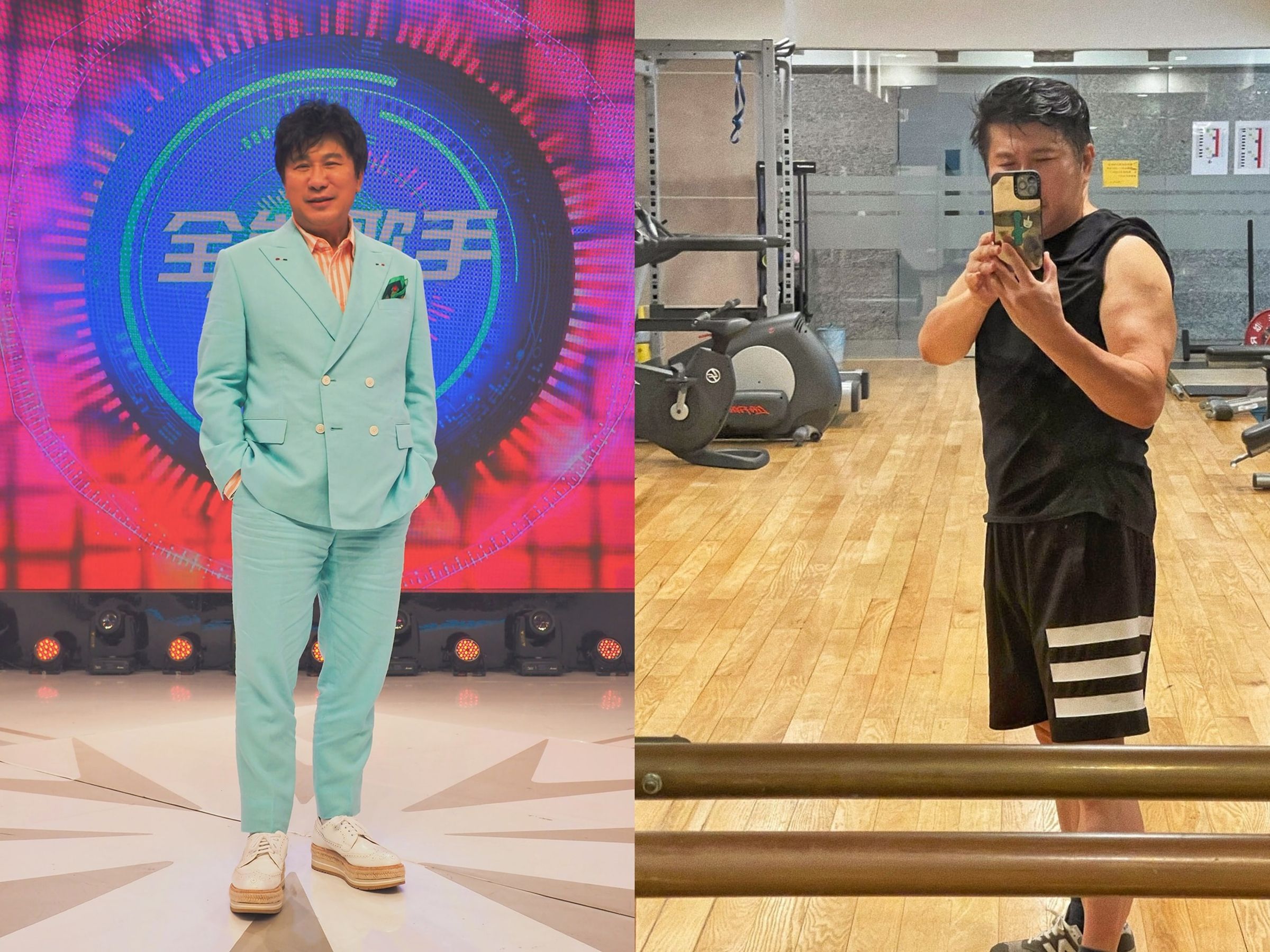 64歲的胡瓜近來瘦身有成,在臉書上自豪曬出「大肌肌。」(翻攝臉書)