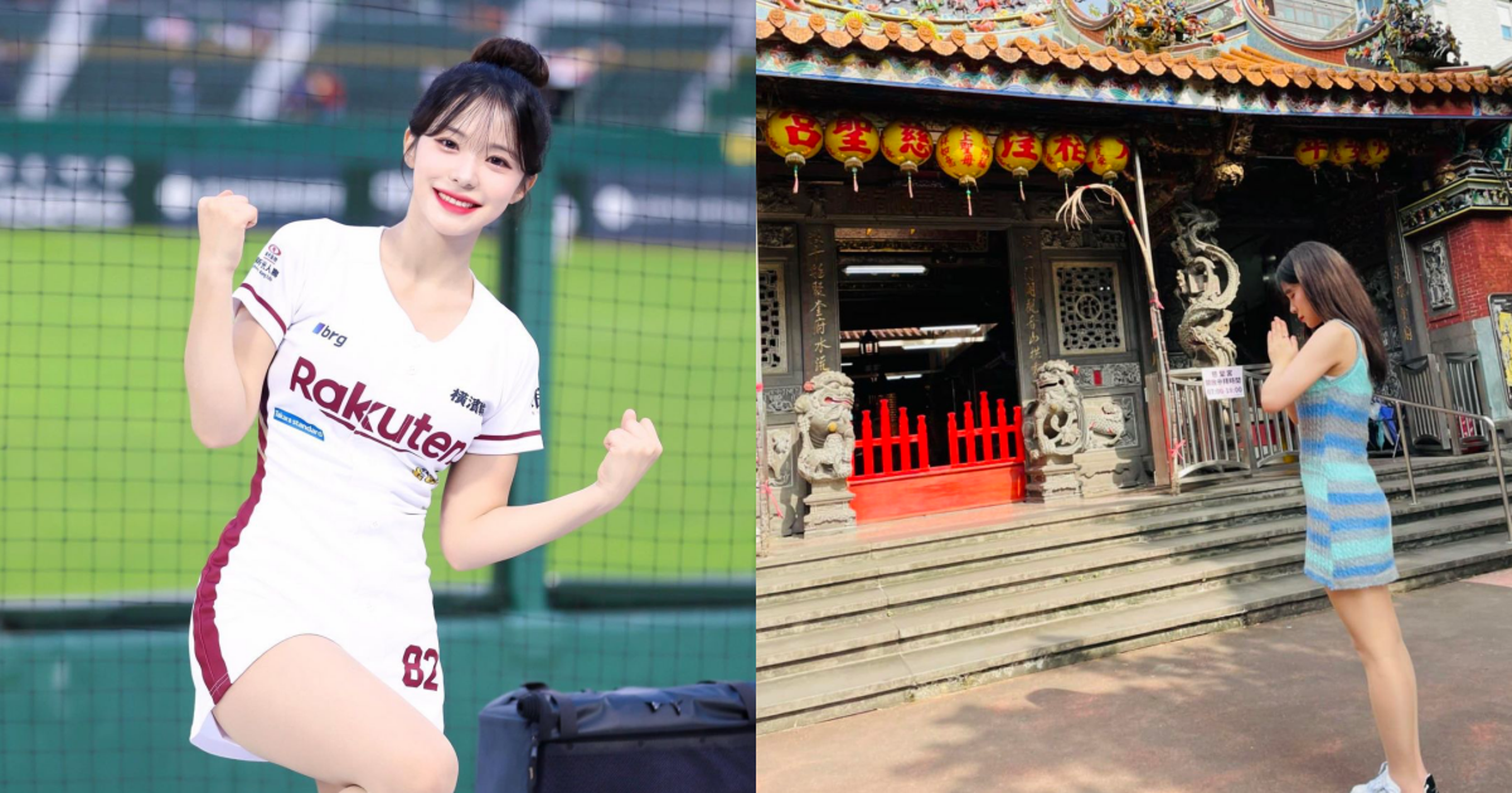 李多慧入境隨俗拜媽祖求桃猿總冠軍，有球迷也拜同一間廟，只是是求李多慧續約留下。（翻攝自李多慧IG、Rakuten Girls臉書）