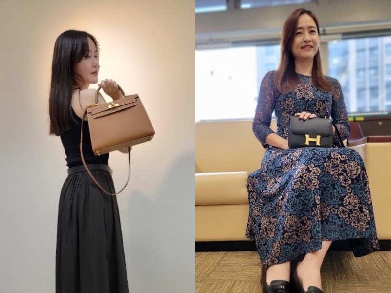 愛馬仕包（左）拍賣價56萬、（右）拍價36萬，圖為新北分署日前展示照。（新北分署提供）