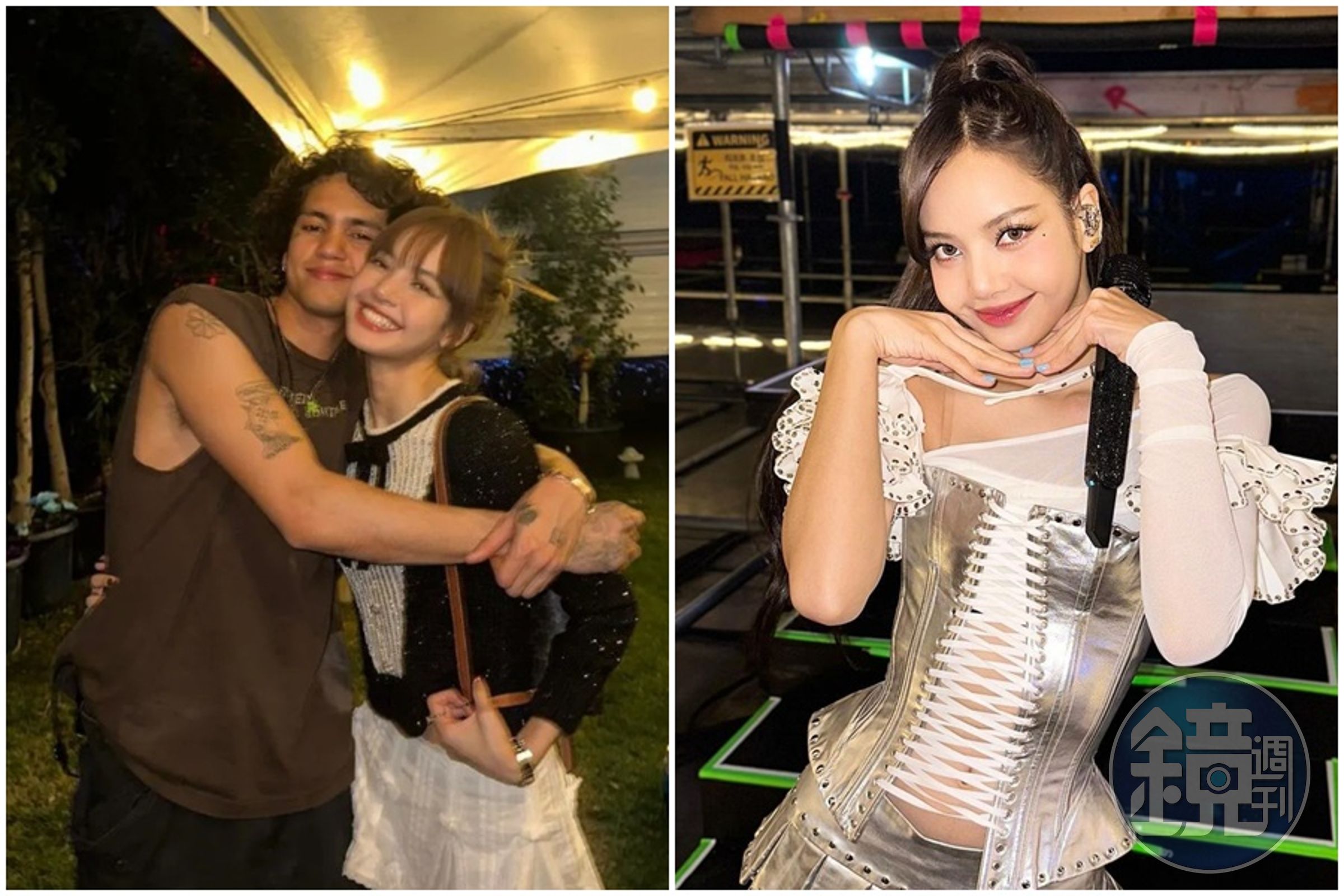 Lisa(右)4月曾與多米尼克菲克(左圖左)拍攝貼臉親密照,好交情加上手臂有同款紋身,感情生活被韓媒大作文章。(翻攝自Lisa IG)
