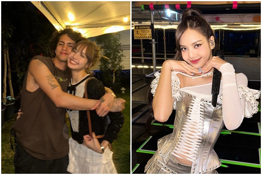 Lisa（右）4月曾與多米尼克菲克（左圖左）拍攝貼臉親密照，好交情加上手臂有同款紋身，感情生活被韓媒大作文章。（翻攝自Lisa IG）