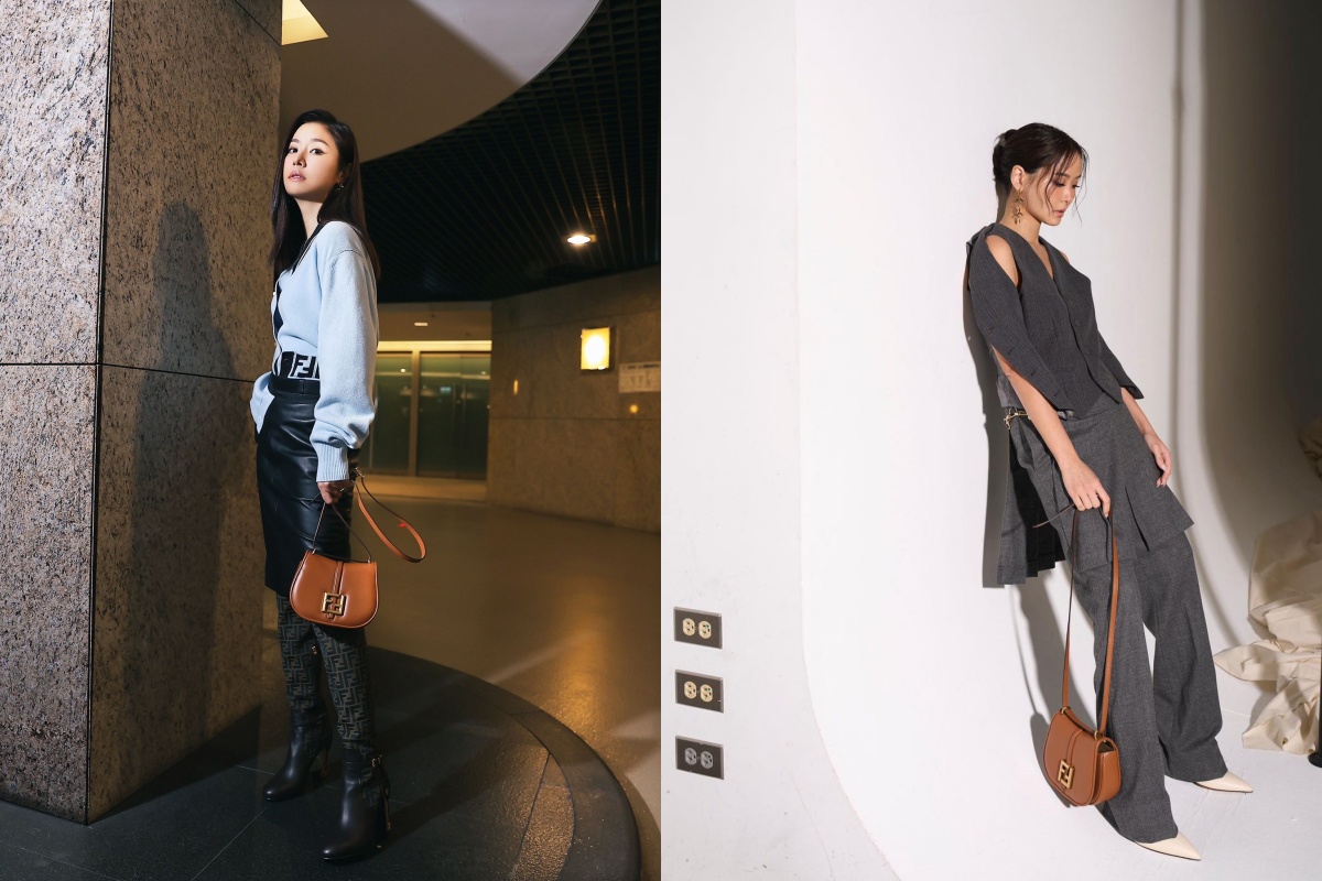 （左起）林心如、孫芸芸選用相同顏色的C’mon包款。（FENDI提供）